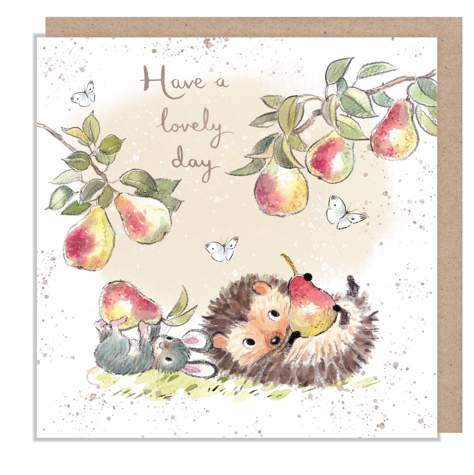 Birthday Card - Quality Card - Charming illustration - Hedgehog and Mouse with Pears - 'Morris and Maude' range - Made in UK -  MME011