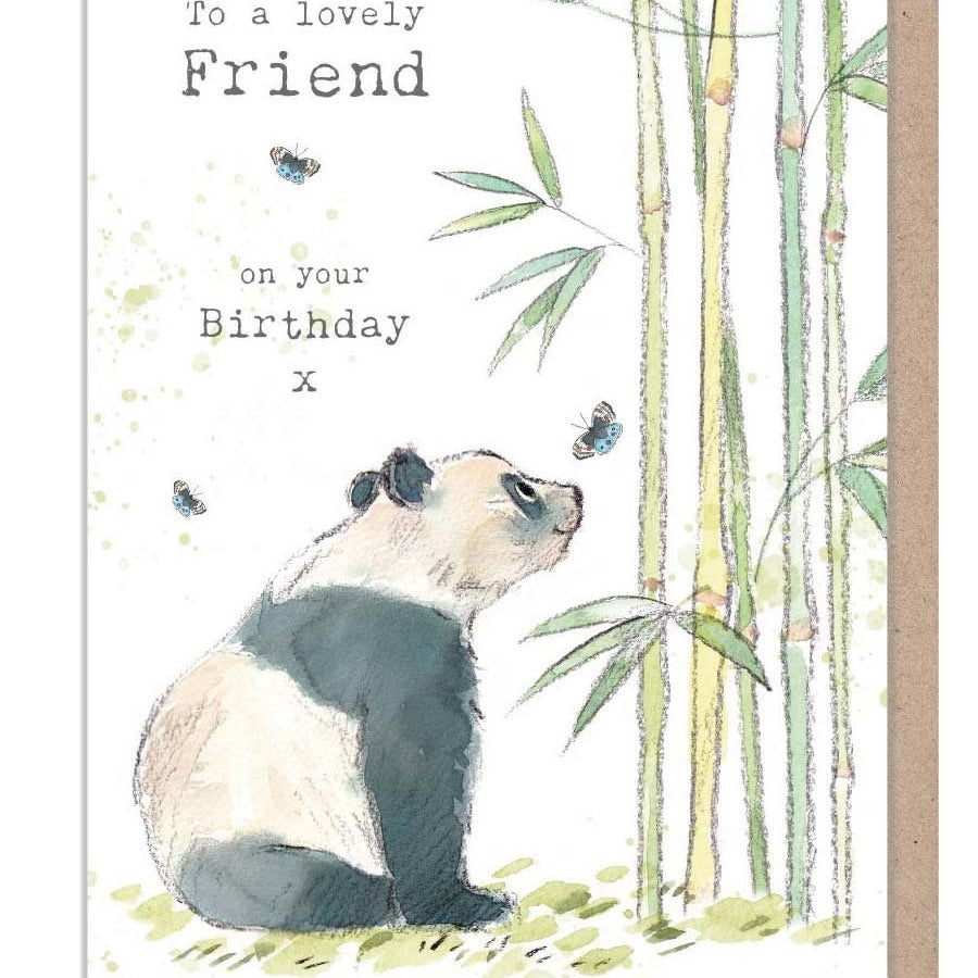 Friend Birthday Card - Charming illustration - Panda with bamboo - 'Wonderfully Wild'  range - Made in UK -  WWE022
