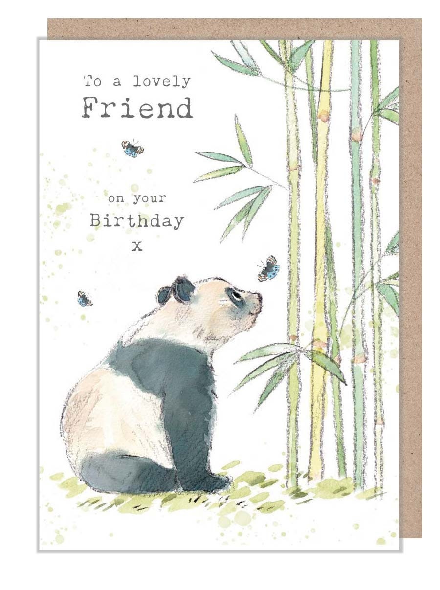 Friend Birthday Card - Charming illustration - Panda with bamboo - 'Wonderfully Wild'  range - Made in UK -  WWE022
