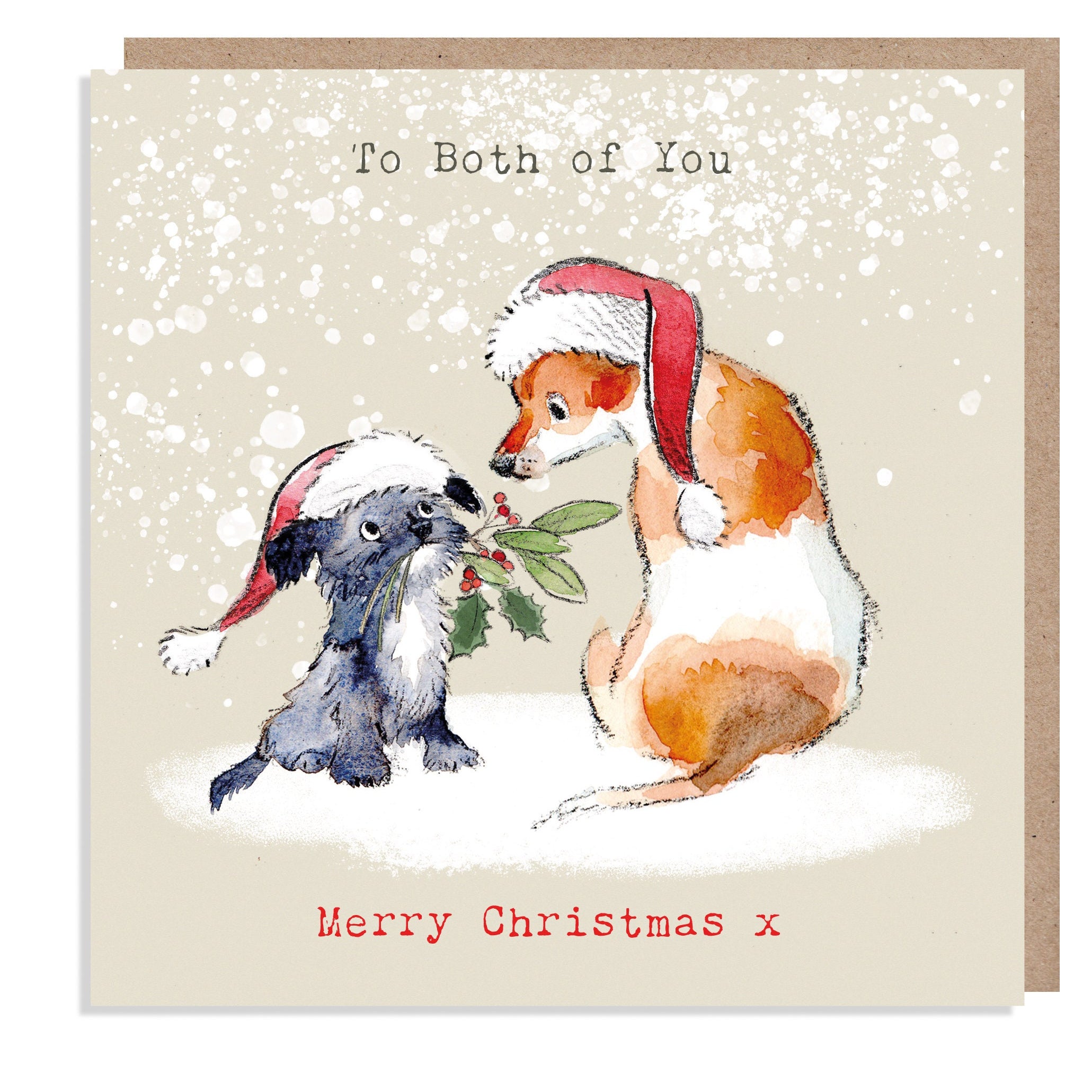 To you Both Christmas Card - Quality Christmas Card - Charming illustration - 'Absolutely barking' range- Jack Russell- Made in UK -  ABX019