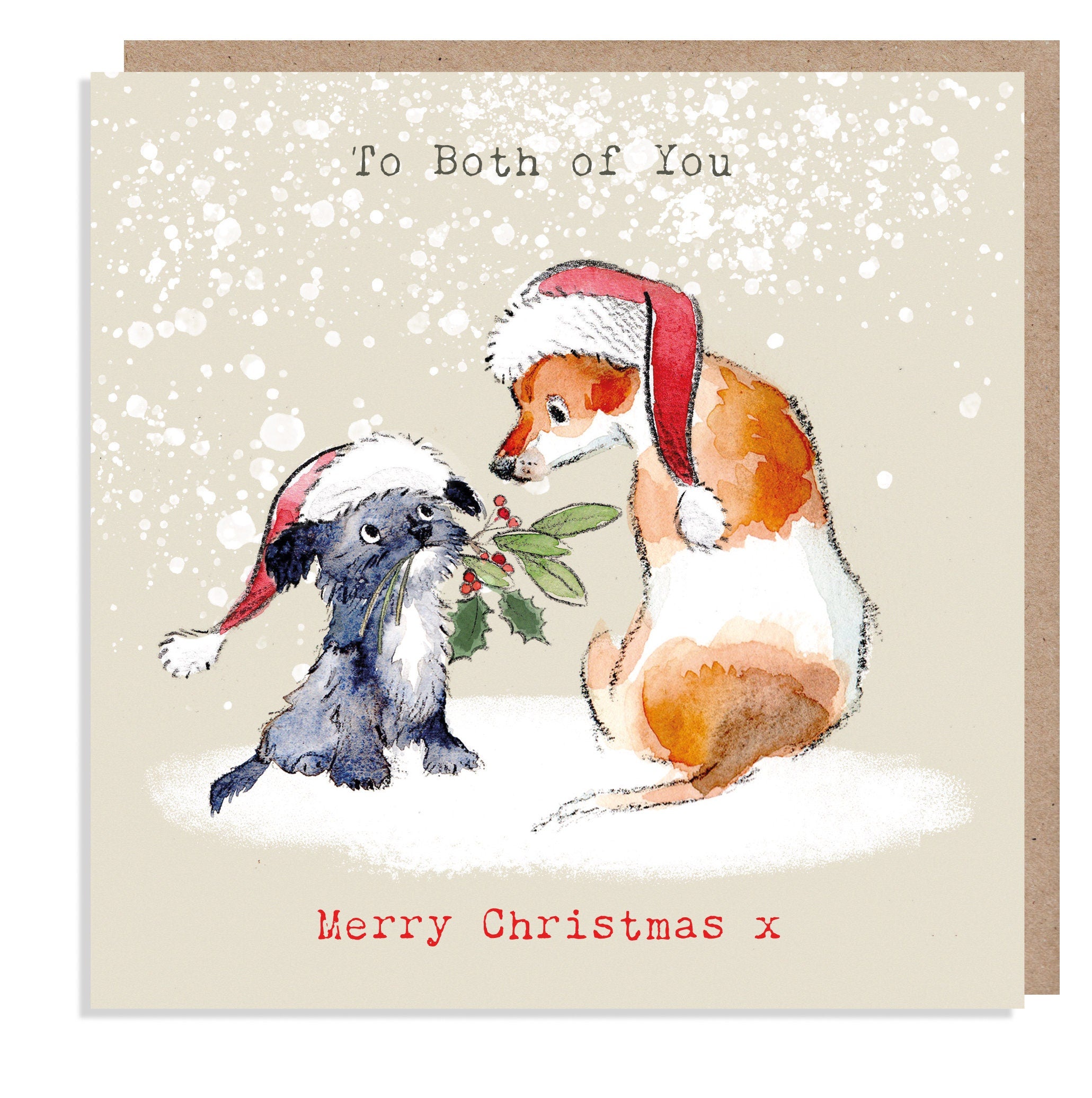 To you Both Christmas Card - Quality Christmas Card - Charming illustration - 'Absolutely barking' range- Jack Russell- Made in UK -  ABX019