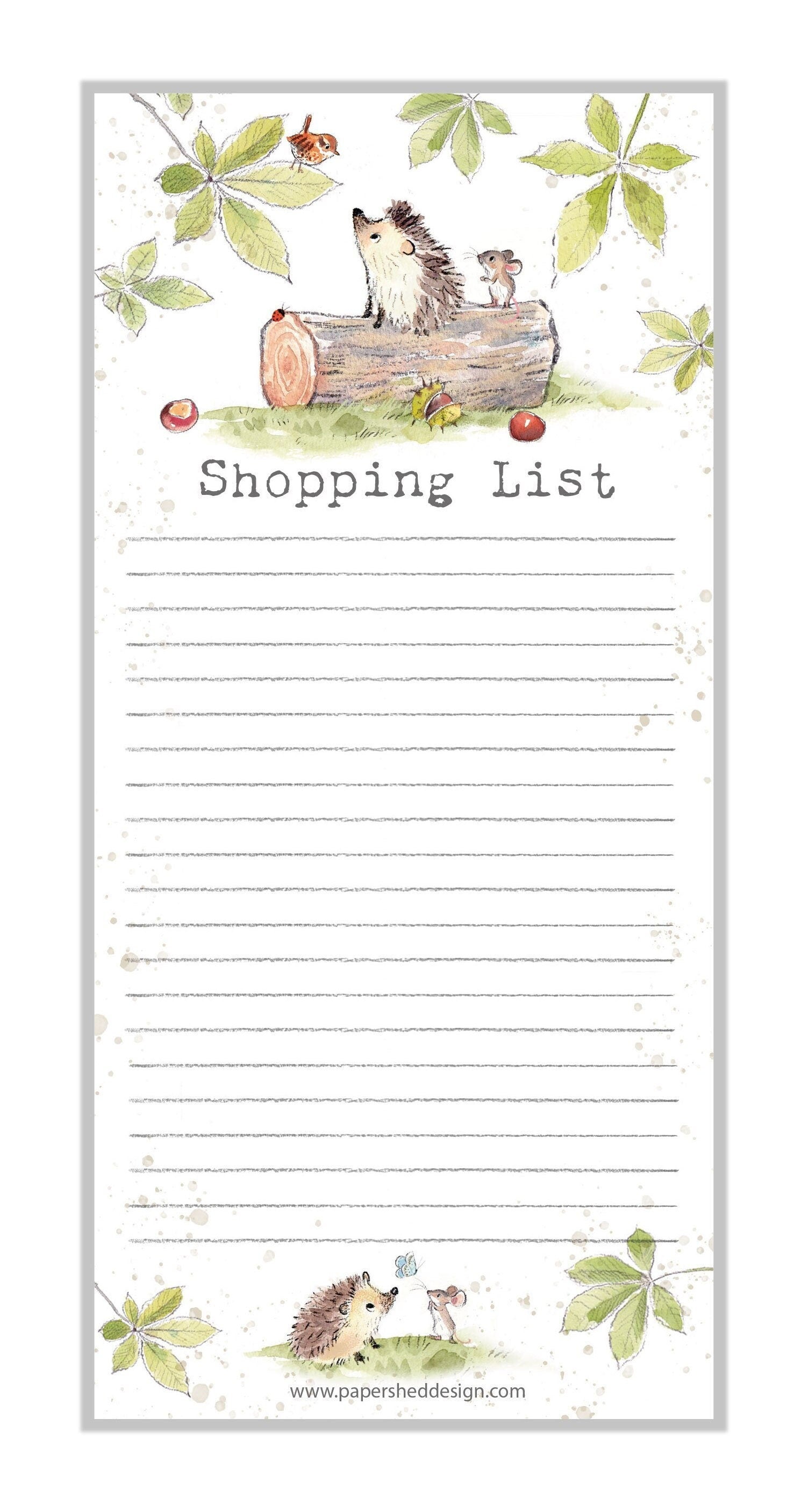 Magnetic Notepad - shopping list - Hedgehog, Mouse and Bird illustration - NOTE08