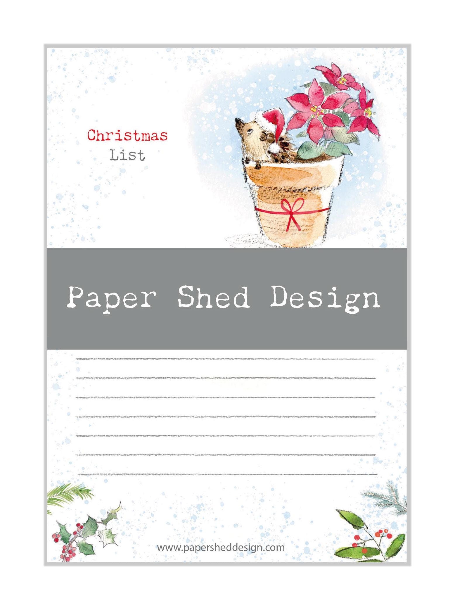 Christmas Notepad - A6 size - Christmas List - charming Hedgehog Illustration - made in the UK - XNOTE04