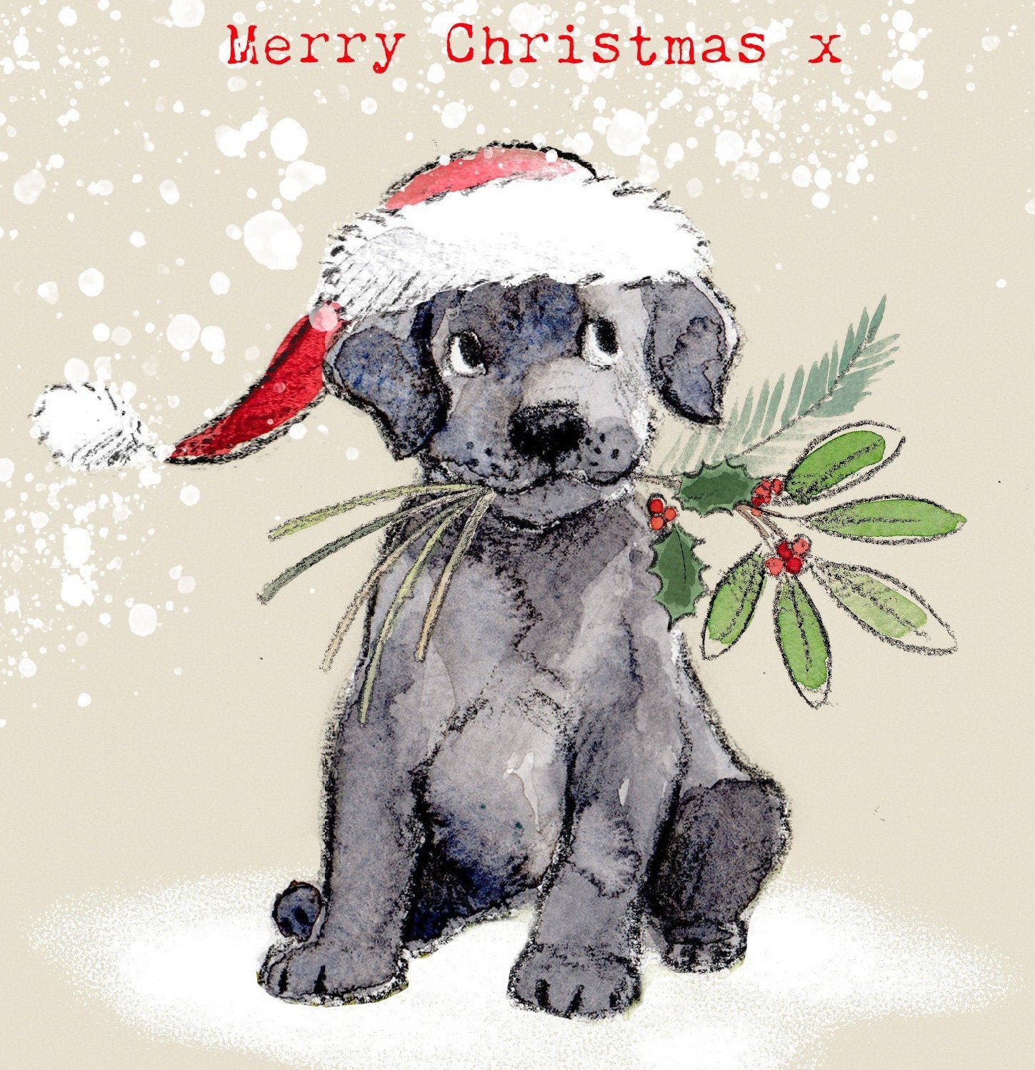 Dog Christmas Card - Quality Christmas Card - Charming illustration - 'Absolutely barking' range - Black Labrador - Made in UK -  ABX09