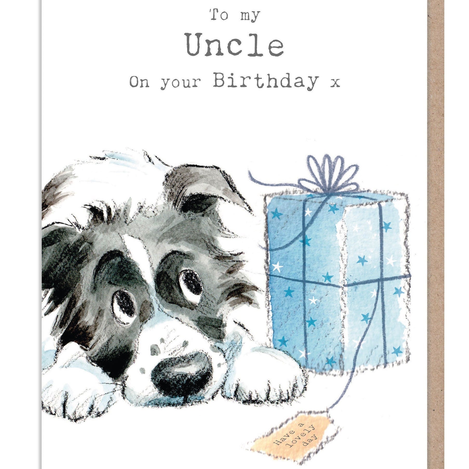 Uncle Birthday Card - Cute Colie Dog Illustration - absolutely barking range - ABE084