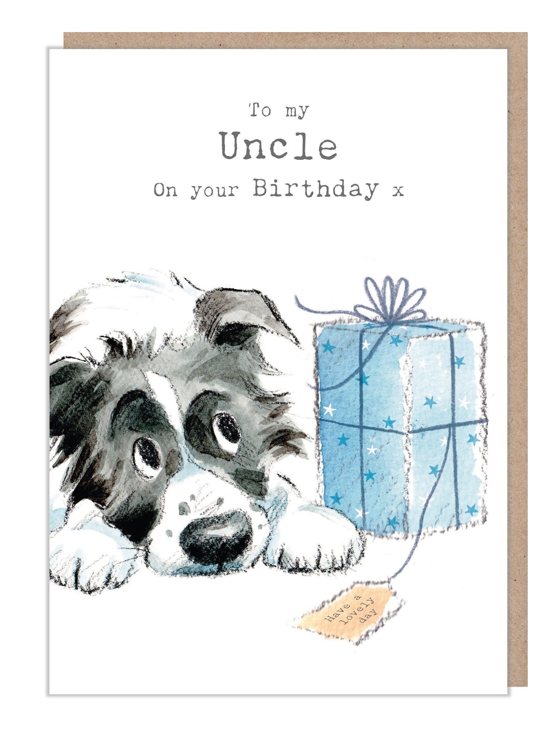Uncle Birthday Card - Cute Colie Dog Illustration - absolutely barking range - ABE084