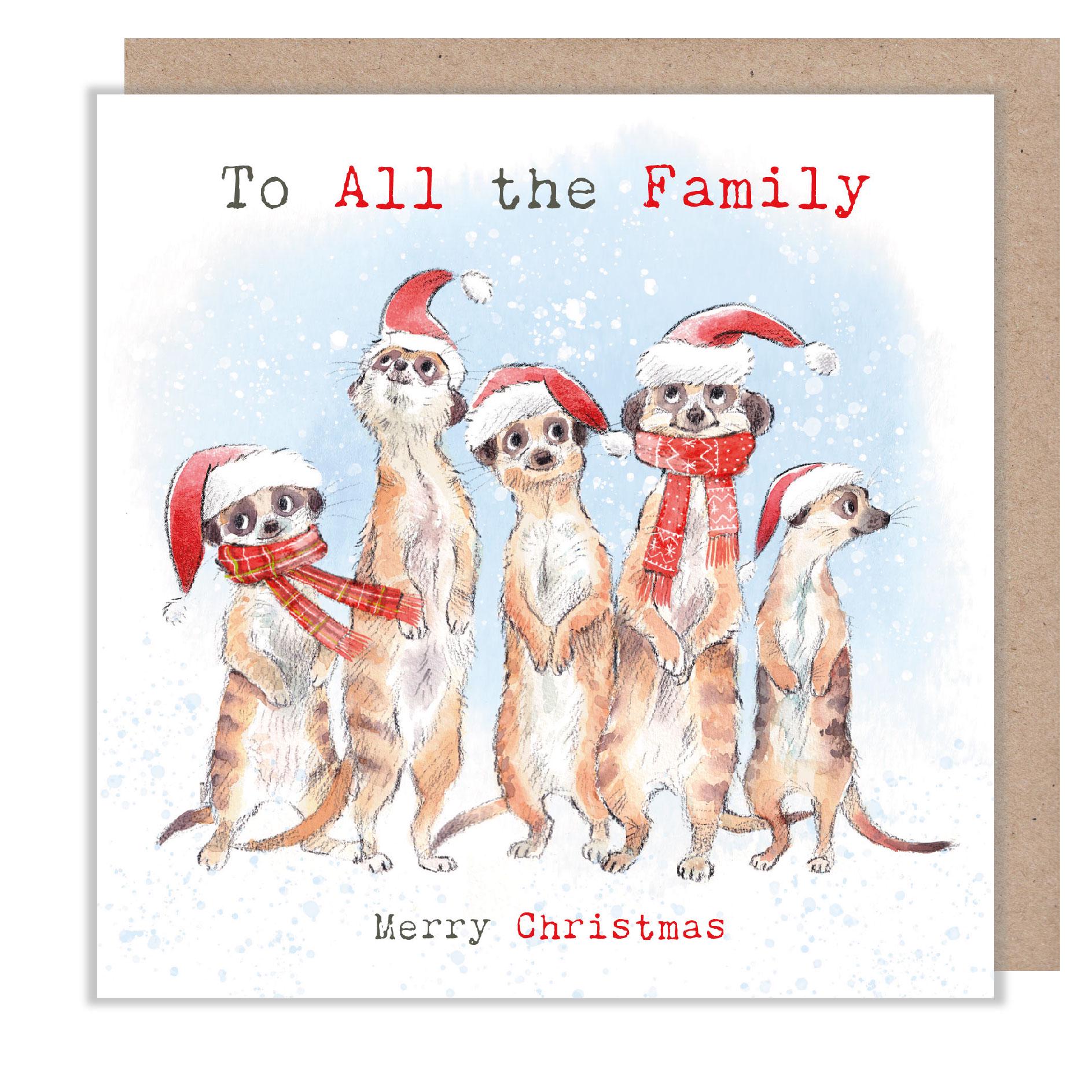 Meerkat Family Christmas Card: Charming Illustration, Made in UK WWX021
