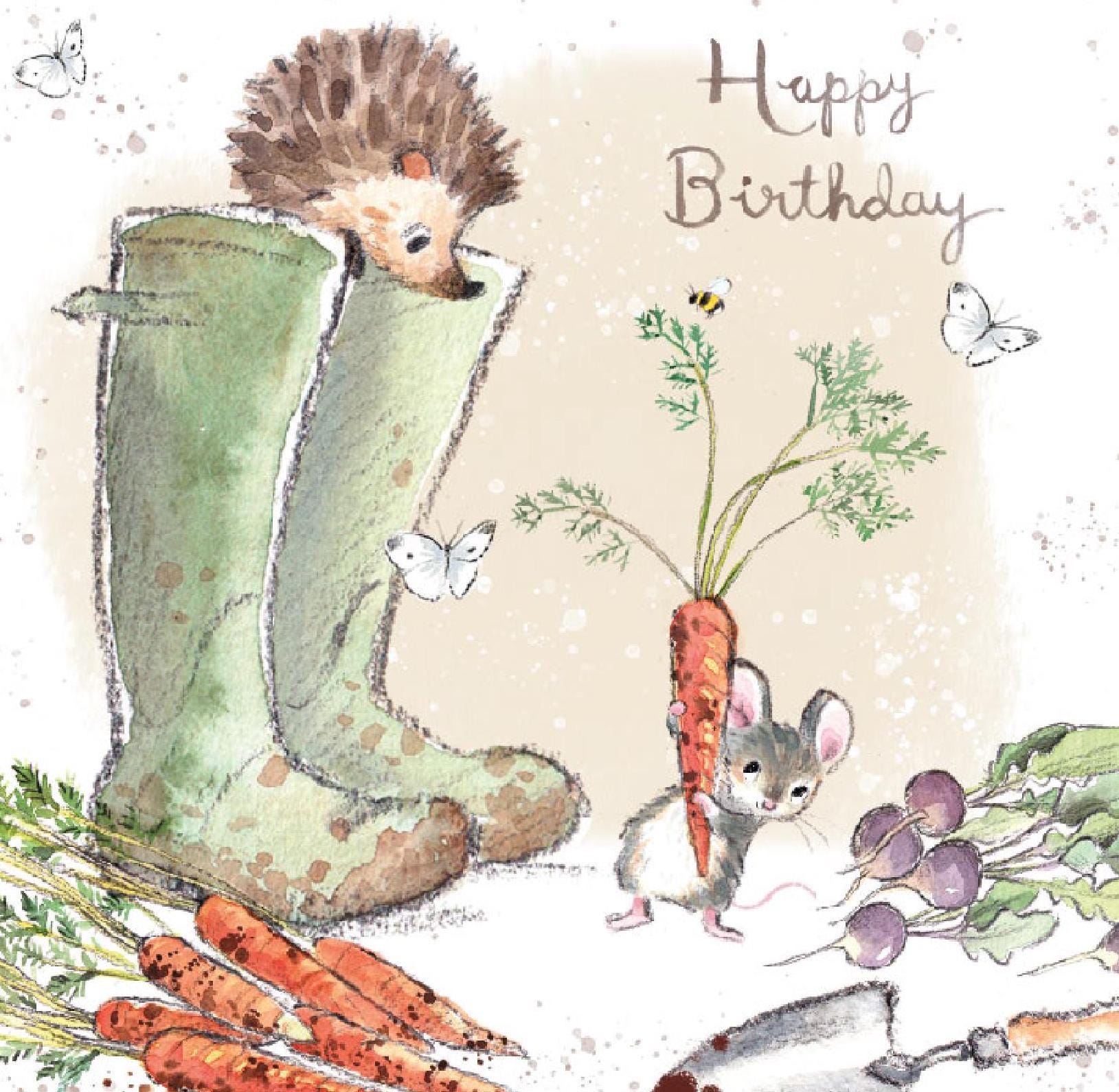 Birthday Card - Quality Card - Charming illustration - Hedgehog in Welly Boots - 'Morris and Maude' range - Made in UK -  MME01