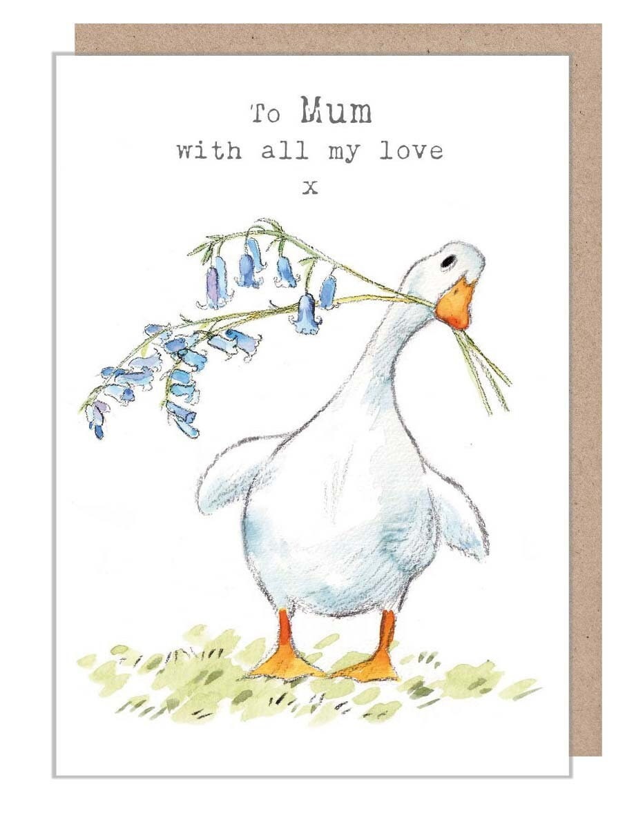 To Mum with love- Quality Greeting Card - Duck and bluebell  illustration - 'Down by the river'  range - Made in UK -  RIV08