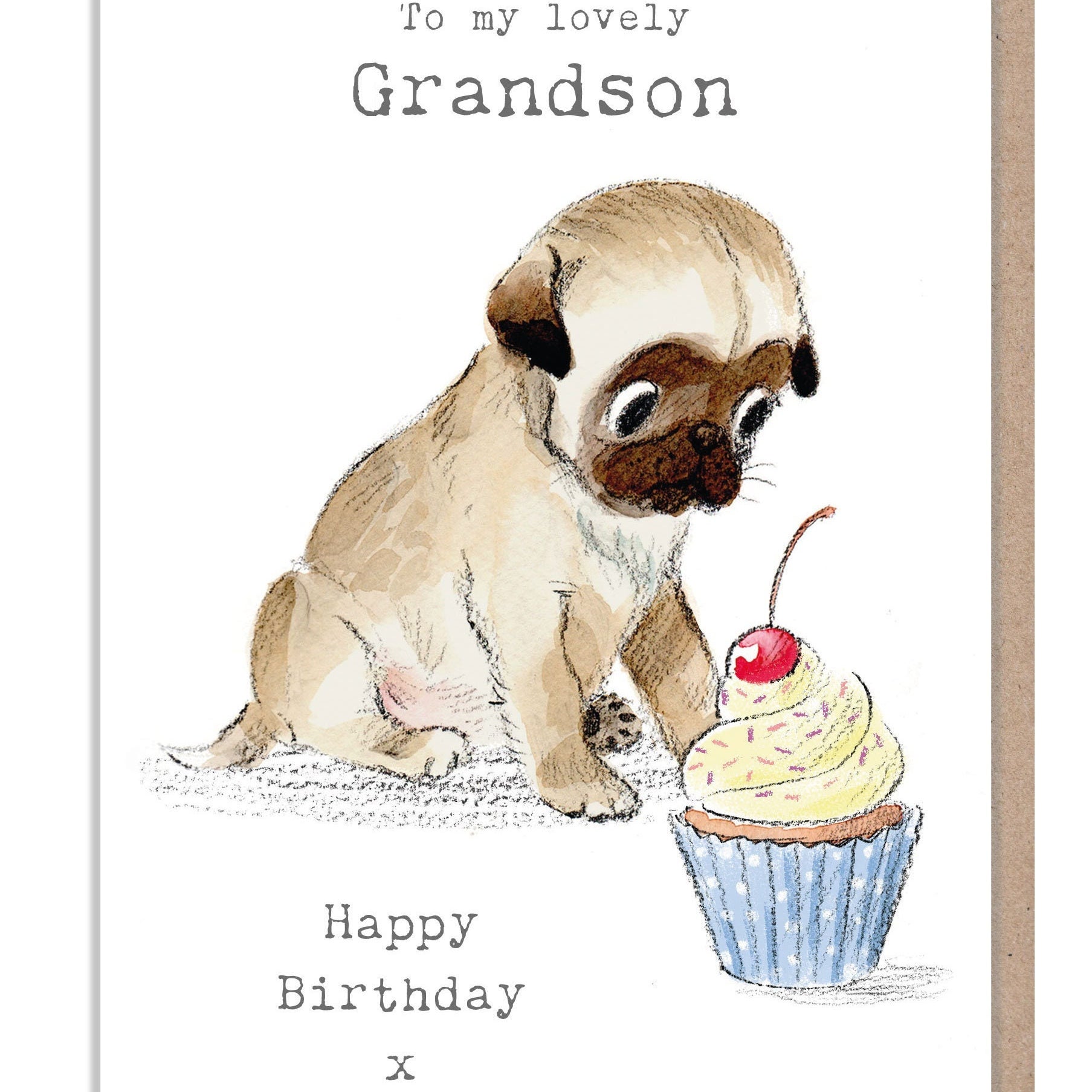 Grandson Birthday Card - Pug Illustration - absolutely barking range - ABE081