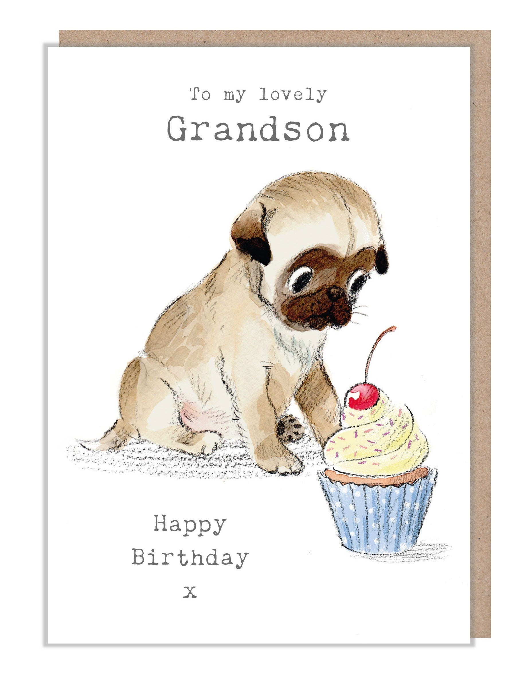 Grandson Birthday Card - Pug Illustration - absolutely barking range - ABE081