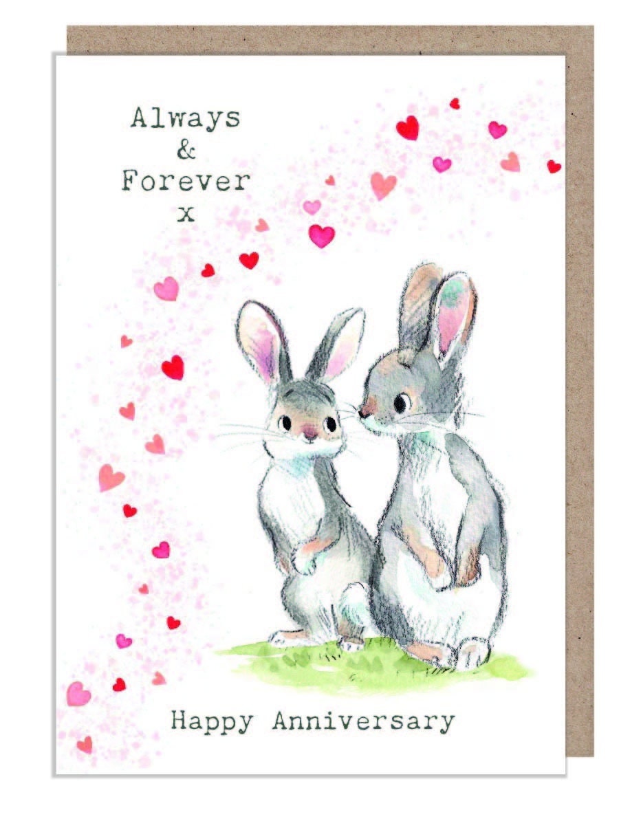 Anniversary Card - Rabbits and Hearts Illustration BWE035