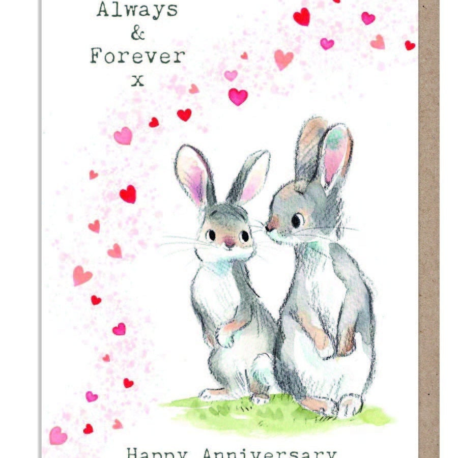 Anniversary Card - Rabbits and Hearts Illustration BWE035