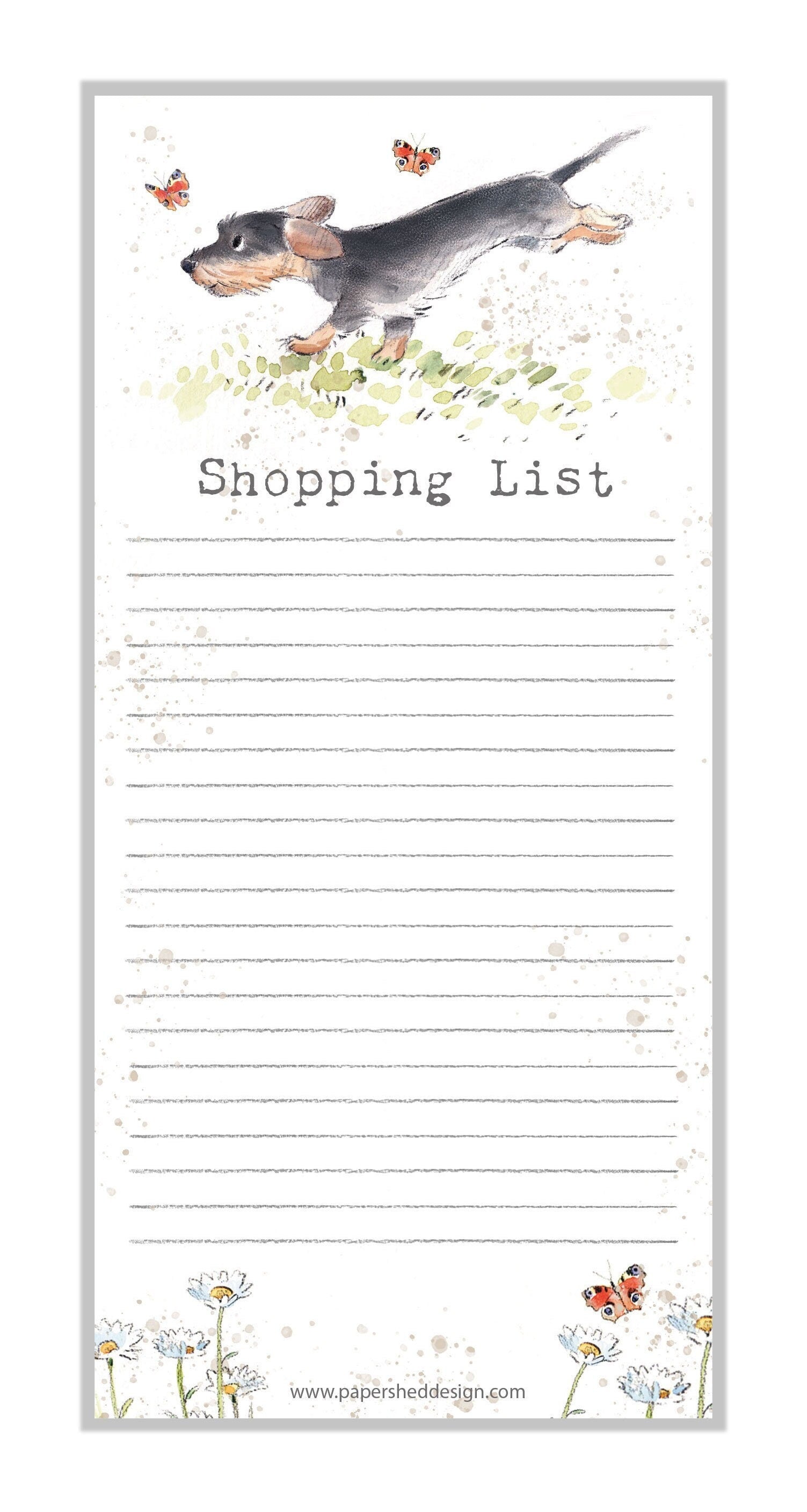 Magnetic Notepad - Running dog with butterflies illustration - NOTE01