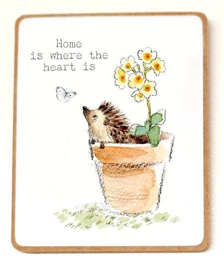 Quality Fridge Magnet - Home is where the heart is -  Hedgehog design - MDF-  Made in the UK - FM017