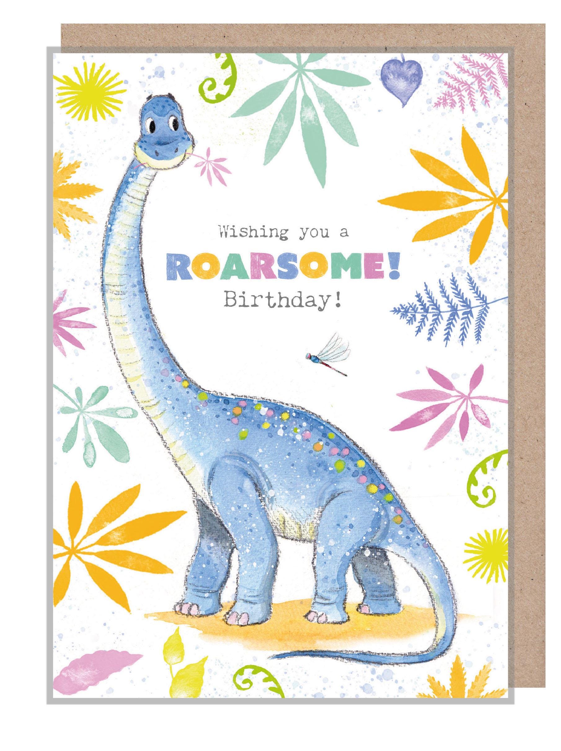 Dinosaur Birthday Card - 'Totally Roarsome' range - Cute Dinosaur illustration - Diplodocus- TR09