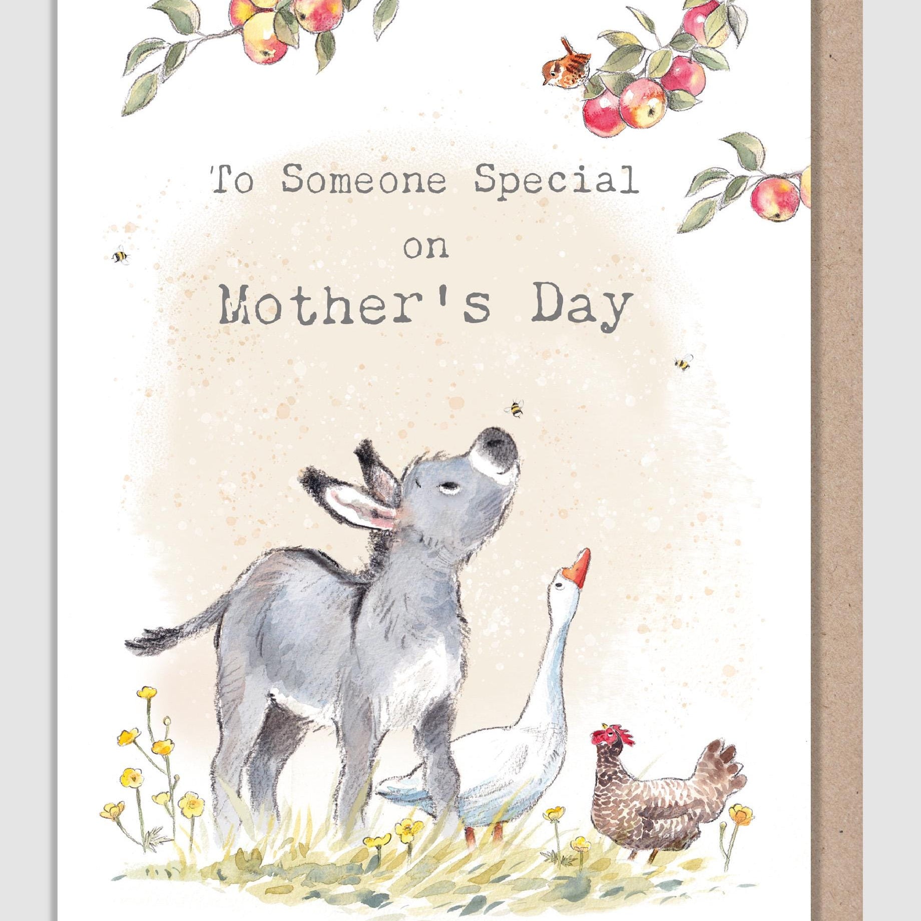 To someone special - Mothers day Card - Quality Card - Charming illustration - 'Buttercup Farm' - Donkey, Goose and Hen- Made in UK - BFMD01