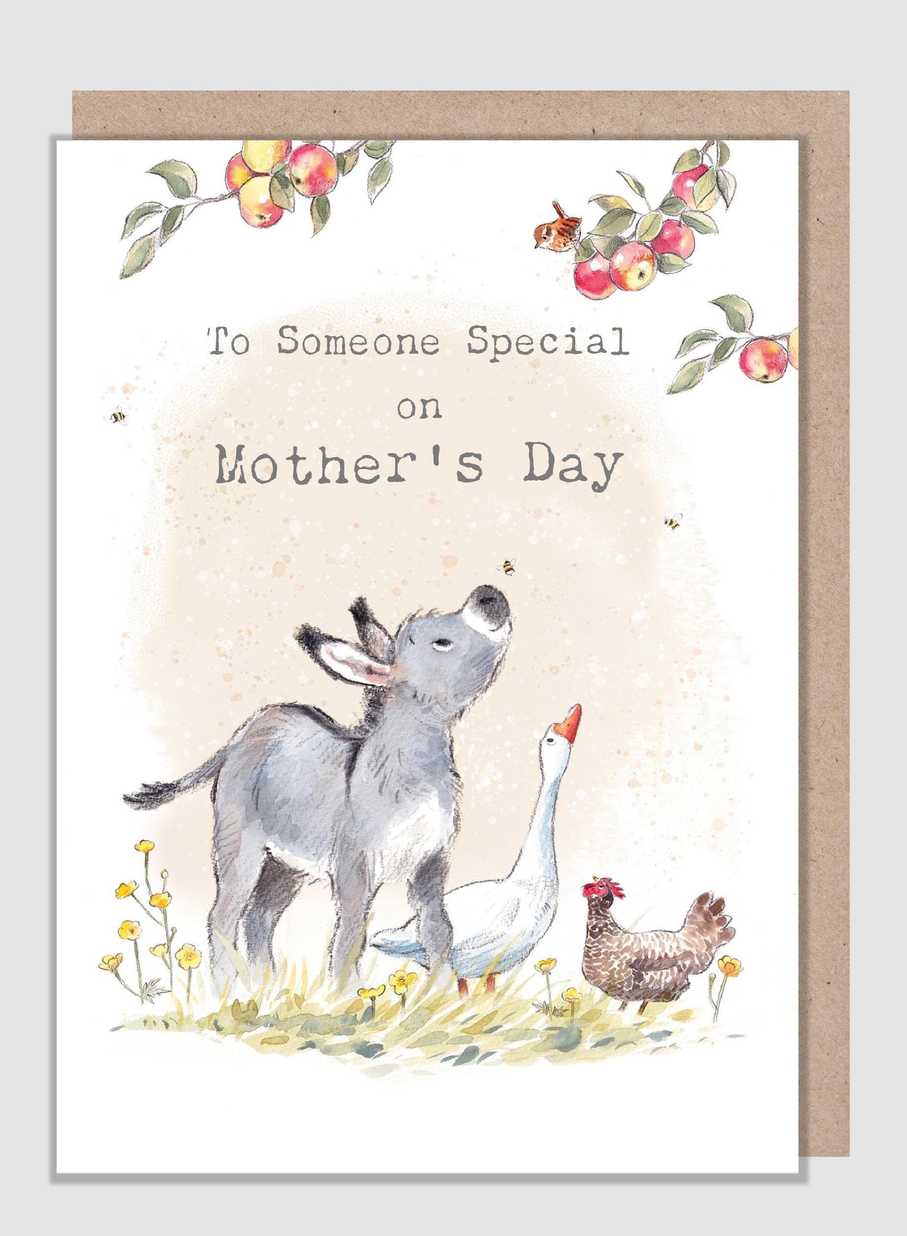 To someone special - Mothers day Card - Quality Card - Charming illustration - 'Buttercup Farm' - Donkey, Goose and Hen- Made in UK - BFMD01