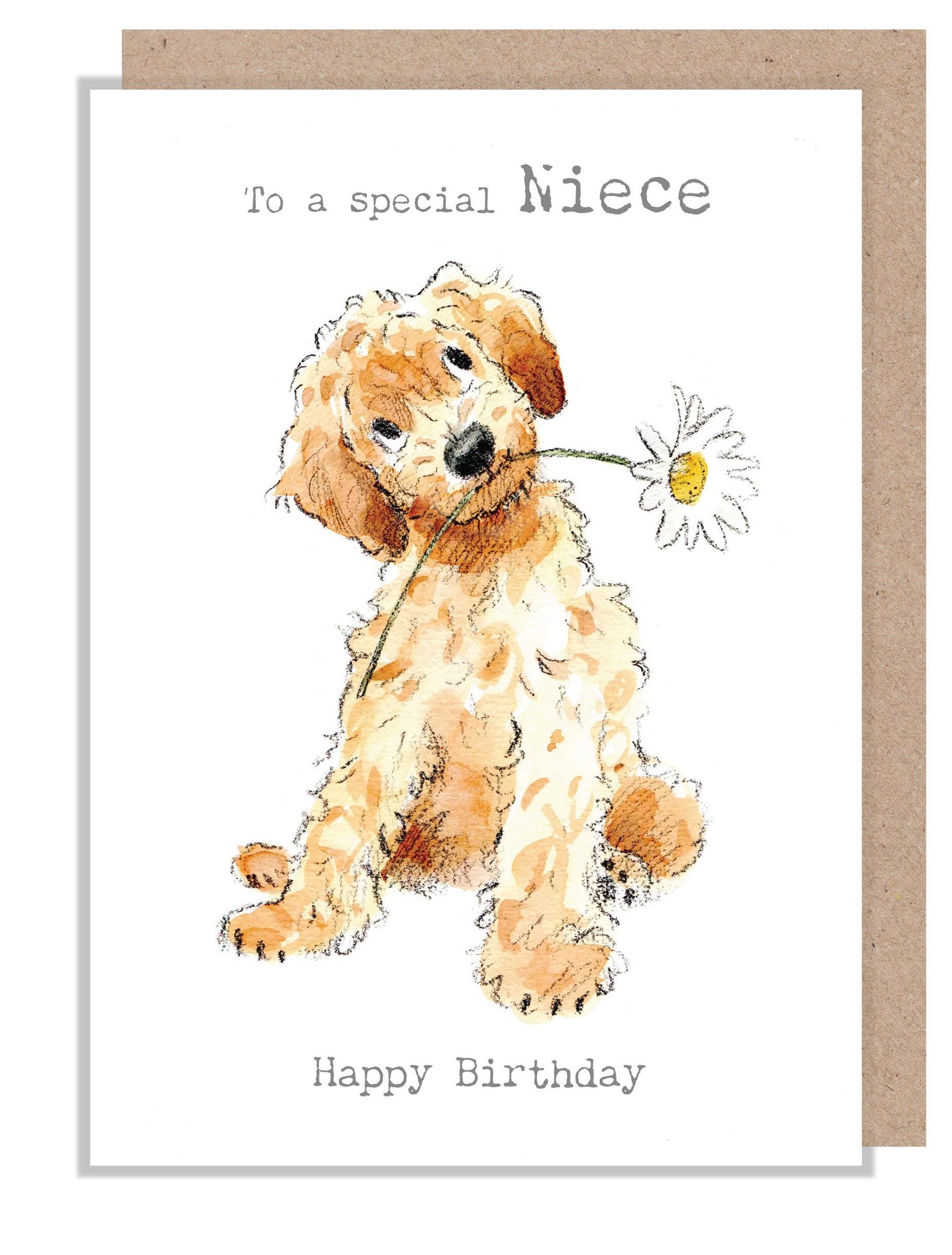 Niece Birthday Card - Quality Greeting Card - Charming Dog illustration - 'Absolutely barking' range -  Cockapoo - Made in UK -  ABE116