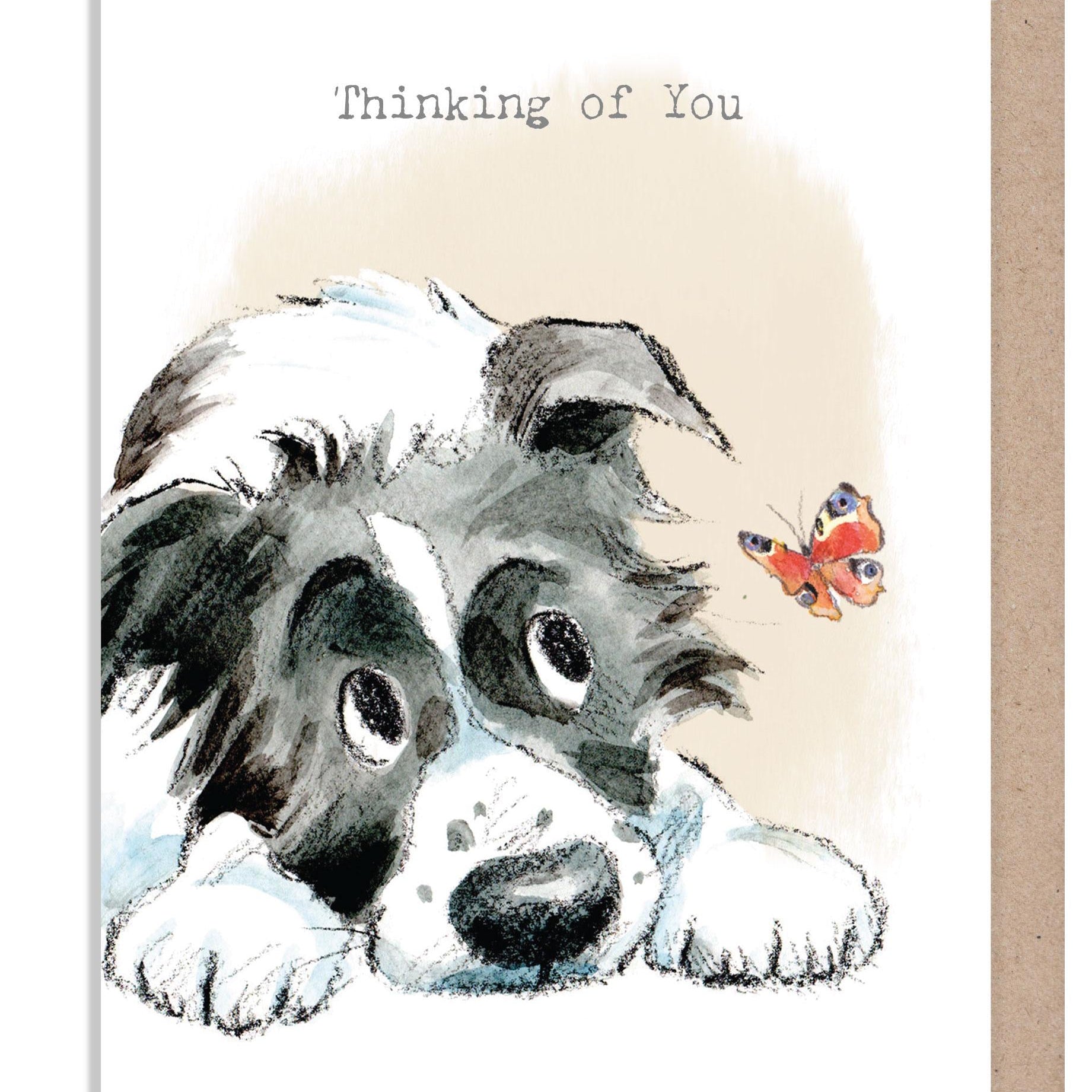 Thinking of you Card - Charming illustration - cute dog- 'Absolutely barking' range - Collie Dog - Made in UK -  ABE119