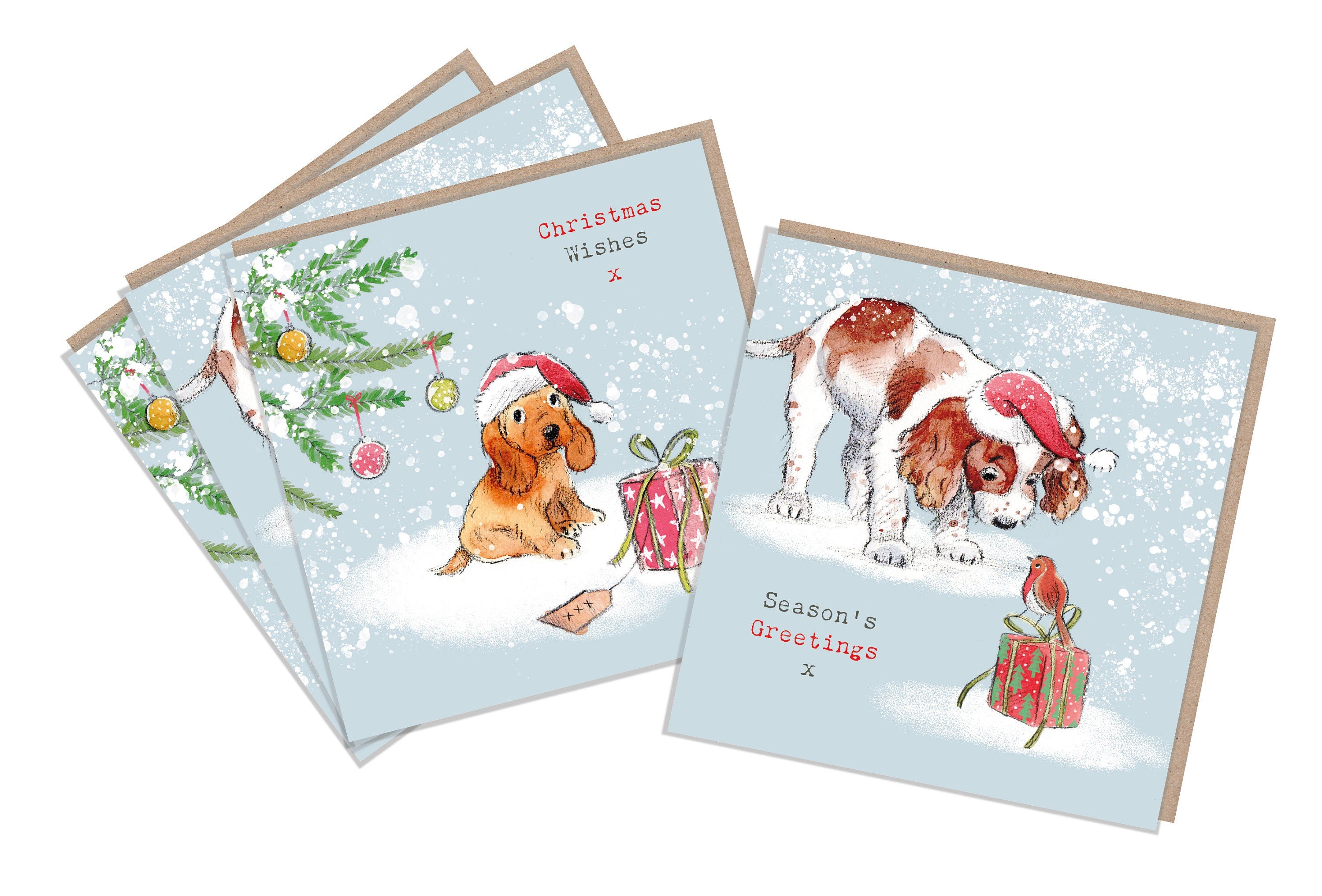 Springer & Cocker Spaniel Christmas Cards: Dog Illustrations