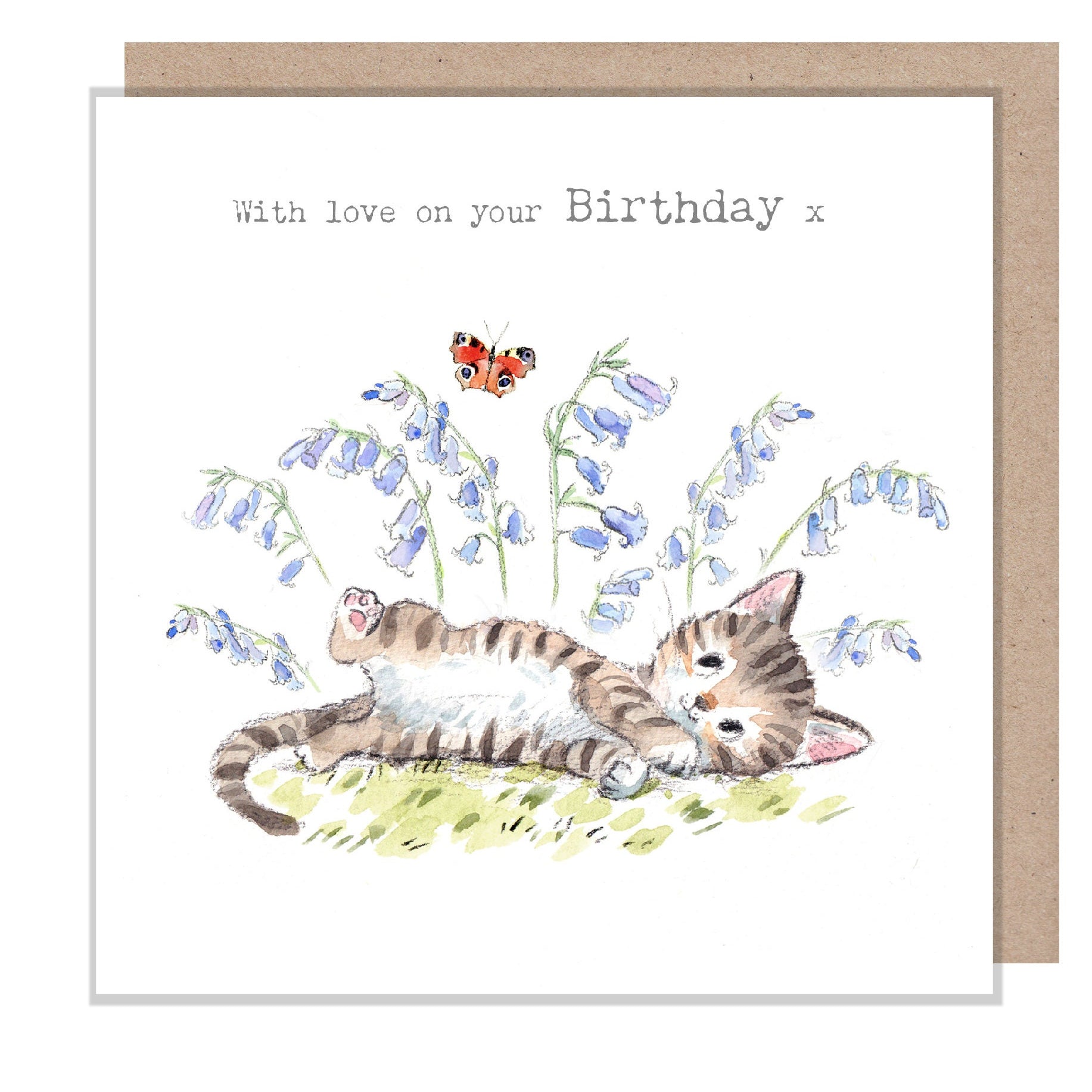Cat Birthday Card - Quality Greeting Card - Charming illustration - 'Pawsitively Purrect' range - Cat with Bluebells- Made in UK-EPP018
