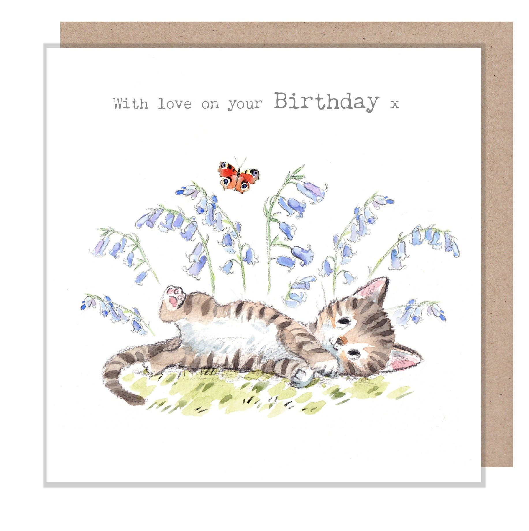 Cat Birthday Card - Quality Greeting Card - Charming illustration - 'Pawsitively Purrect' range - Cat with Bluebells- Made in UK-EPP018