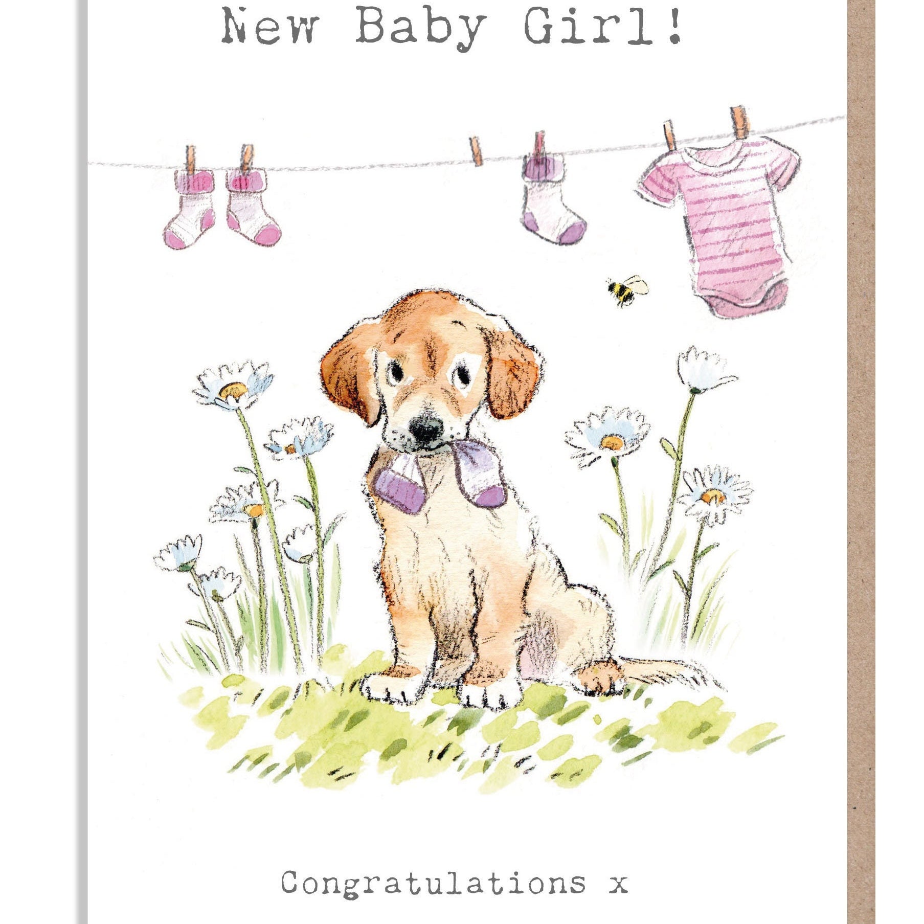 New baby girl card - Cute Dog Illustration - Absolutely Barking range - ABE088