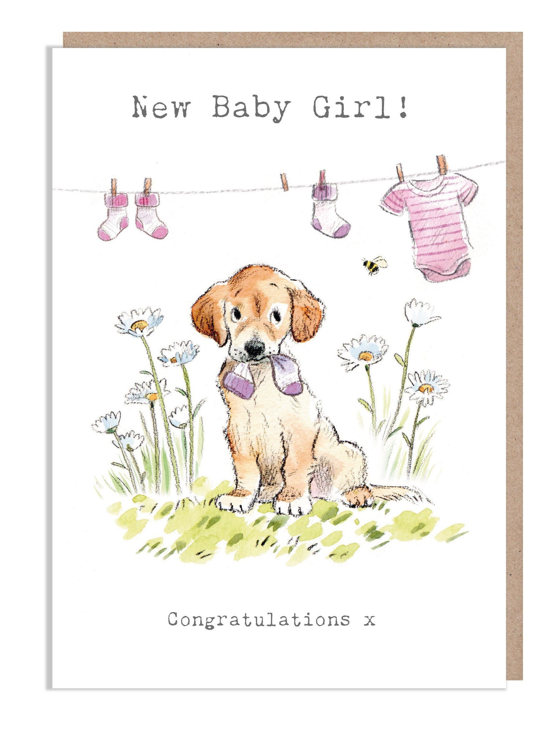 New baby girl card - Cute Dog Illustration - Absolutely Barking range - ABE088