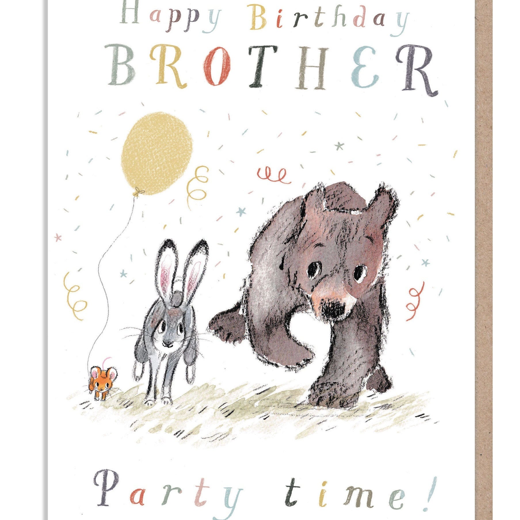 Brother Birthday Card: Bear, Hare, and Mouse Illustration