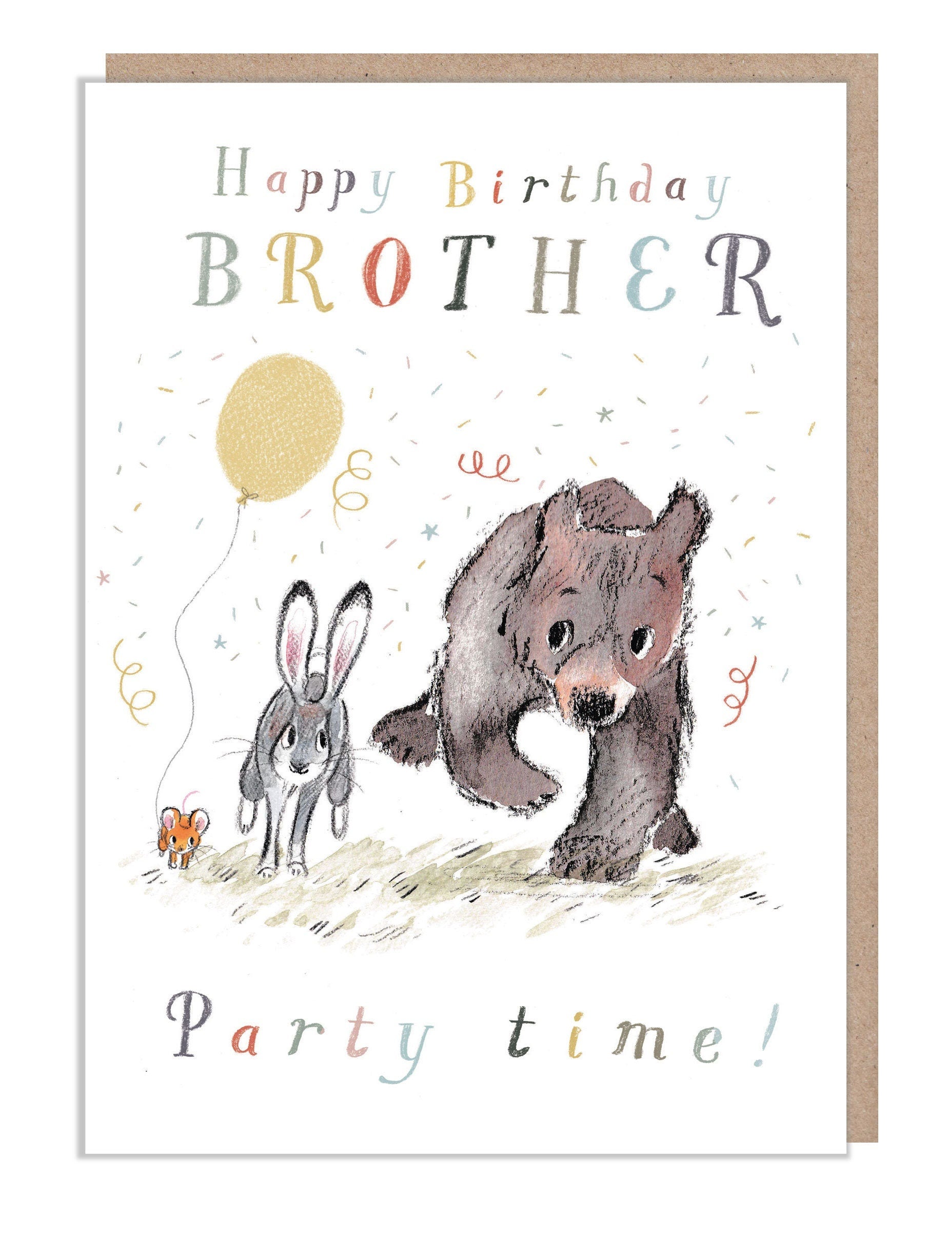 Brother Birthday Card: Bear, Hare, and Mouse Illustration