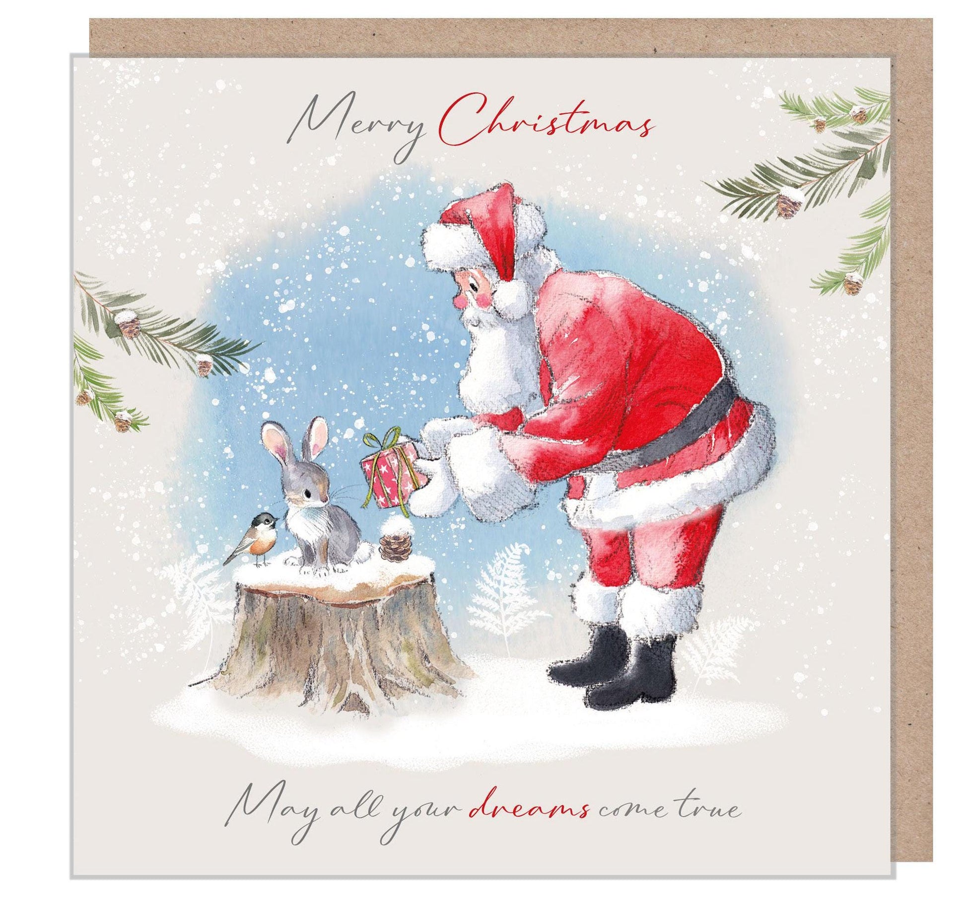 Santa Christmas Card: Wintery Tails Illustration, Made in UK