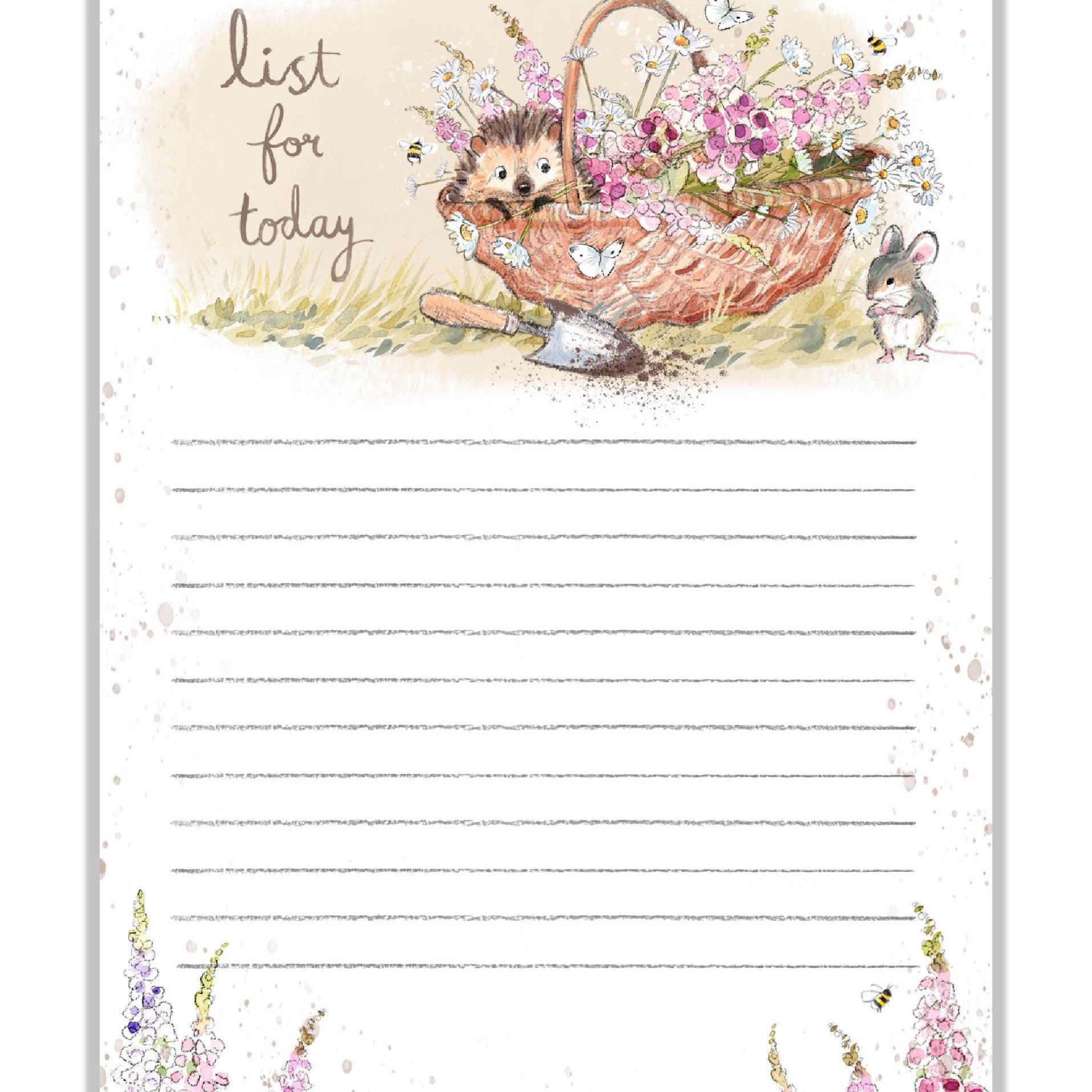 Cute notepad - A6 size - List for today - charming Hedgehog Illustration - 'Morris and Maude' range - made in the UK - NOTE015