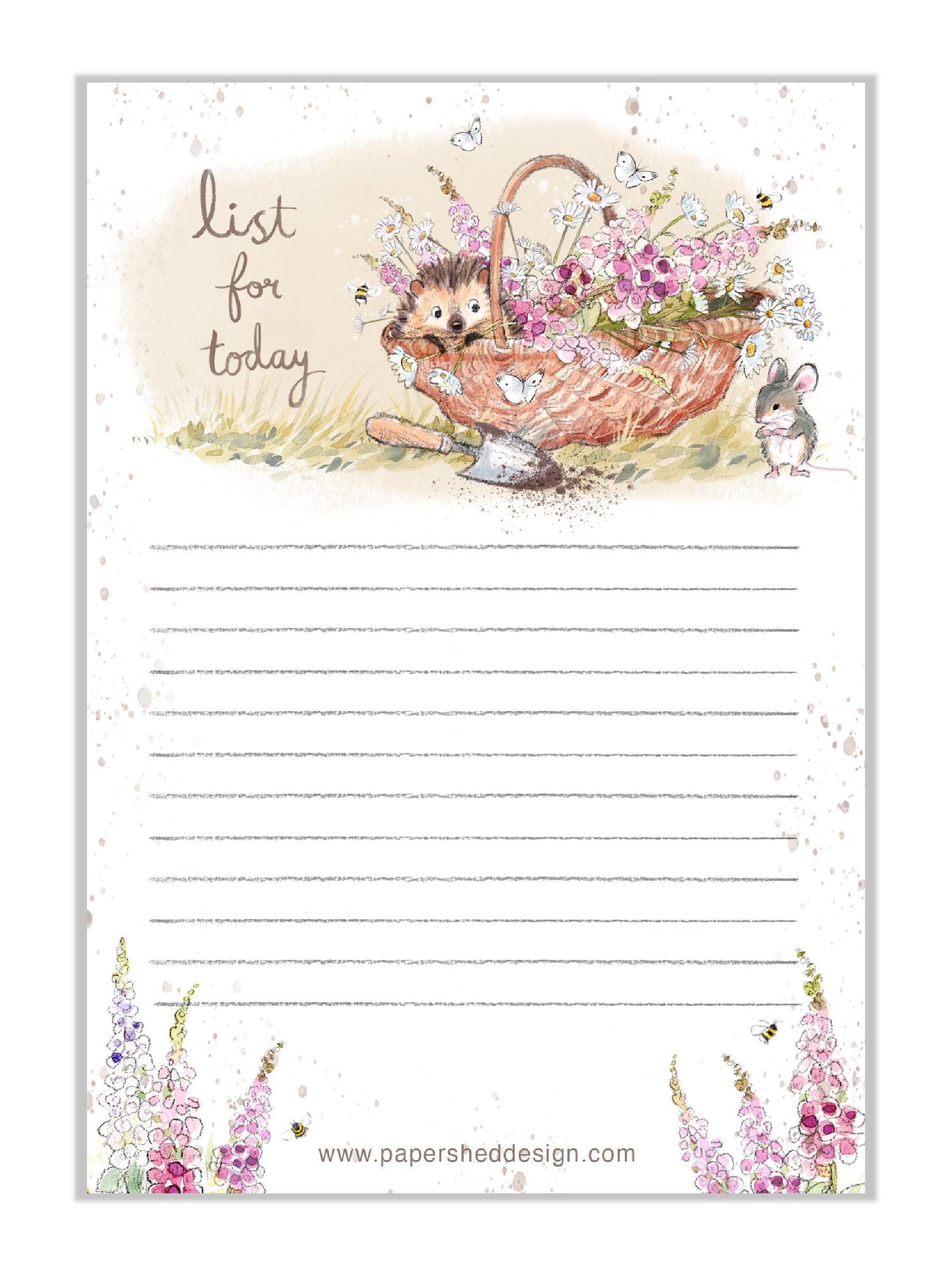 Cute notepad - A6 size - List for today - charming Hedgehog Illustration - 'Morris and Maude' range - made in the UK - NOTE015