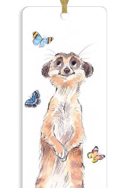 Bookmark with Ribbon - Meercat with Butterflies Illustration BM07