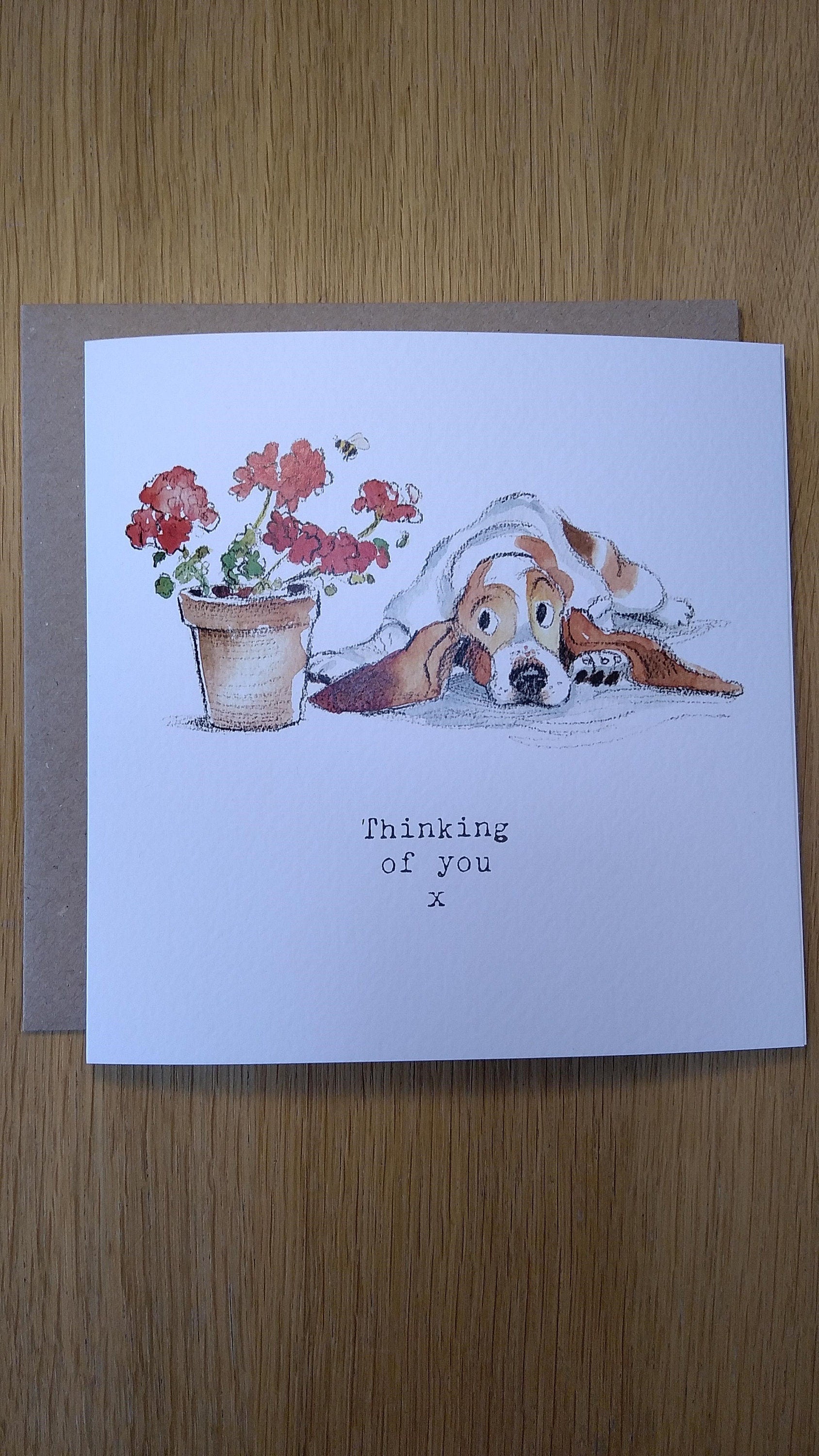 Dog Thinking of you Card - Quality Greeting Card - Charming illustration - 'Absolutely barking' range - Basset hound - Made in UK -  ABE02