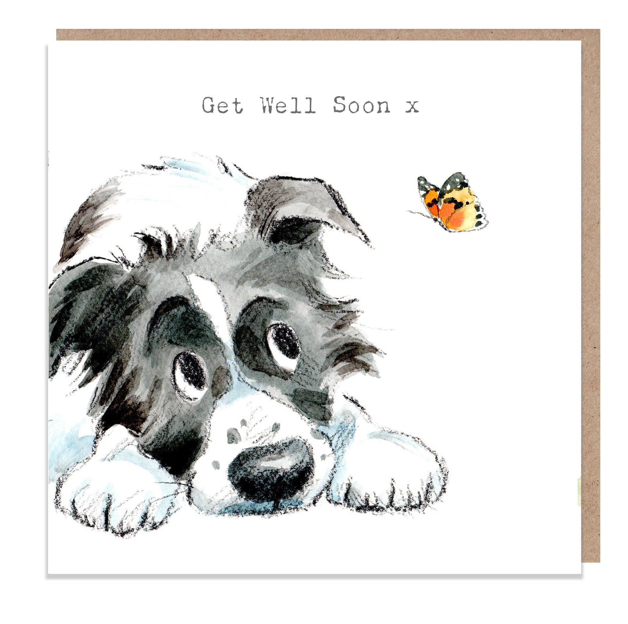 Get well Soon - Quality Greeting Card - Charming Dog illustration - 'Absolutely barking' range -  Border Collie - Made in UK -  ABE022