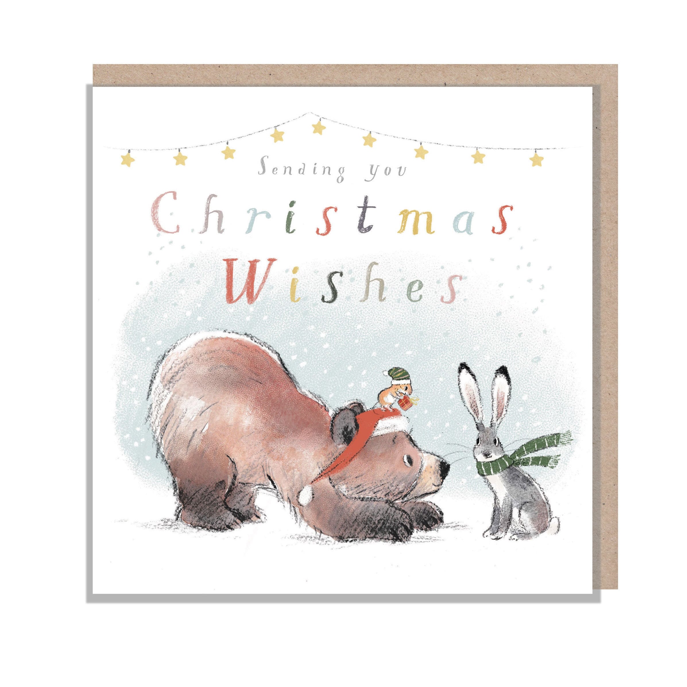 Quality Christmas Card,'the Bear, the Hare, and the Mouse', Cute heart warming  Bear Illustration, Sending Wishes, made in UK, BHMX06