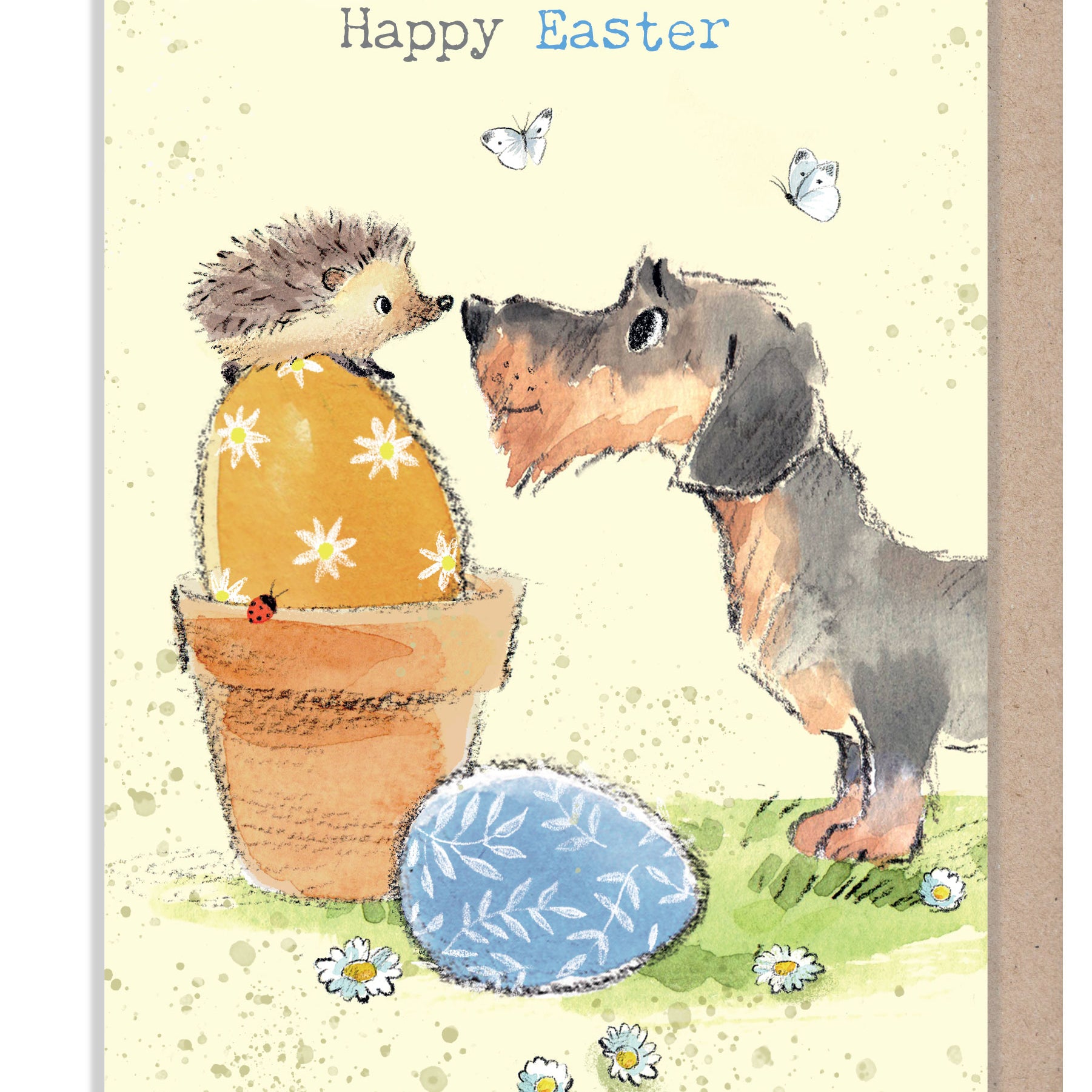 Easter Card - Quality Greeting Card - Charming illustration - 'Absolutely barking' range - Sausage Dog - Made in UK -  ABEASTER07