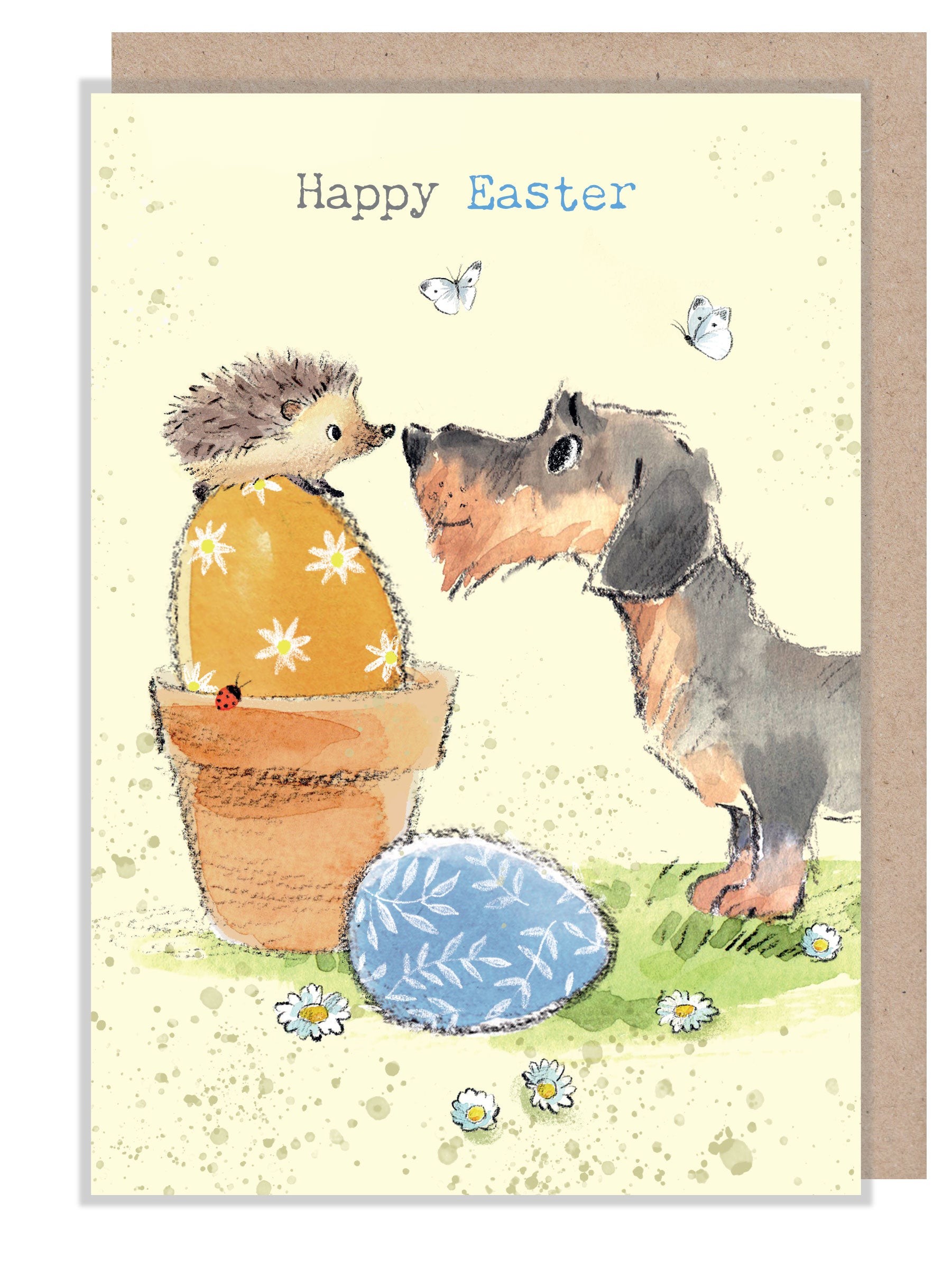 Easter Card - Quality Greeting Card - Charming illustration - 'Absolutely barking' range - Sausage Dog - Made in UK -  ABEASTER07