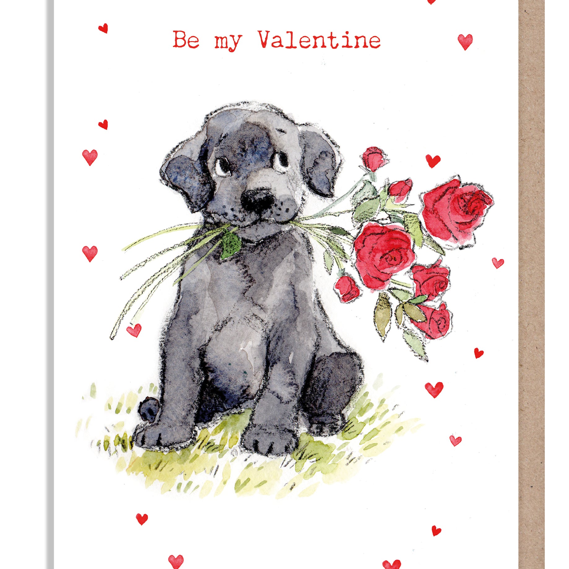 Valentine's Day Card - Quality Greeting Card - Charming illustration - 'Absolutely barking' range - Black Labrador - Made in UK -  ABVAL03