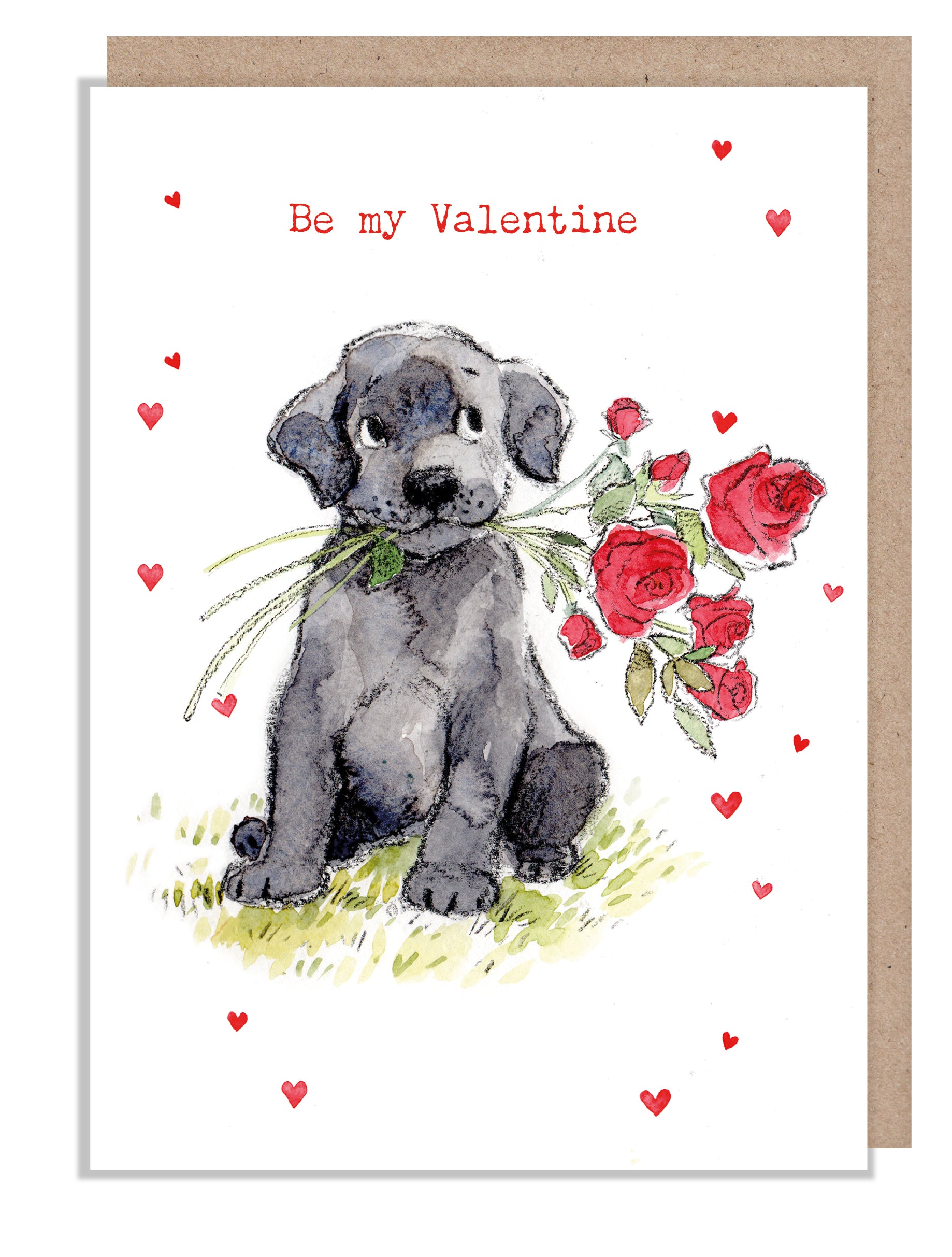 Valentine's Day Card - Quality Greeting Card - Charming illustration - 'Absolutely barking' range - Black Labrador - Made in UK -  ABVAL03