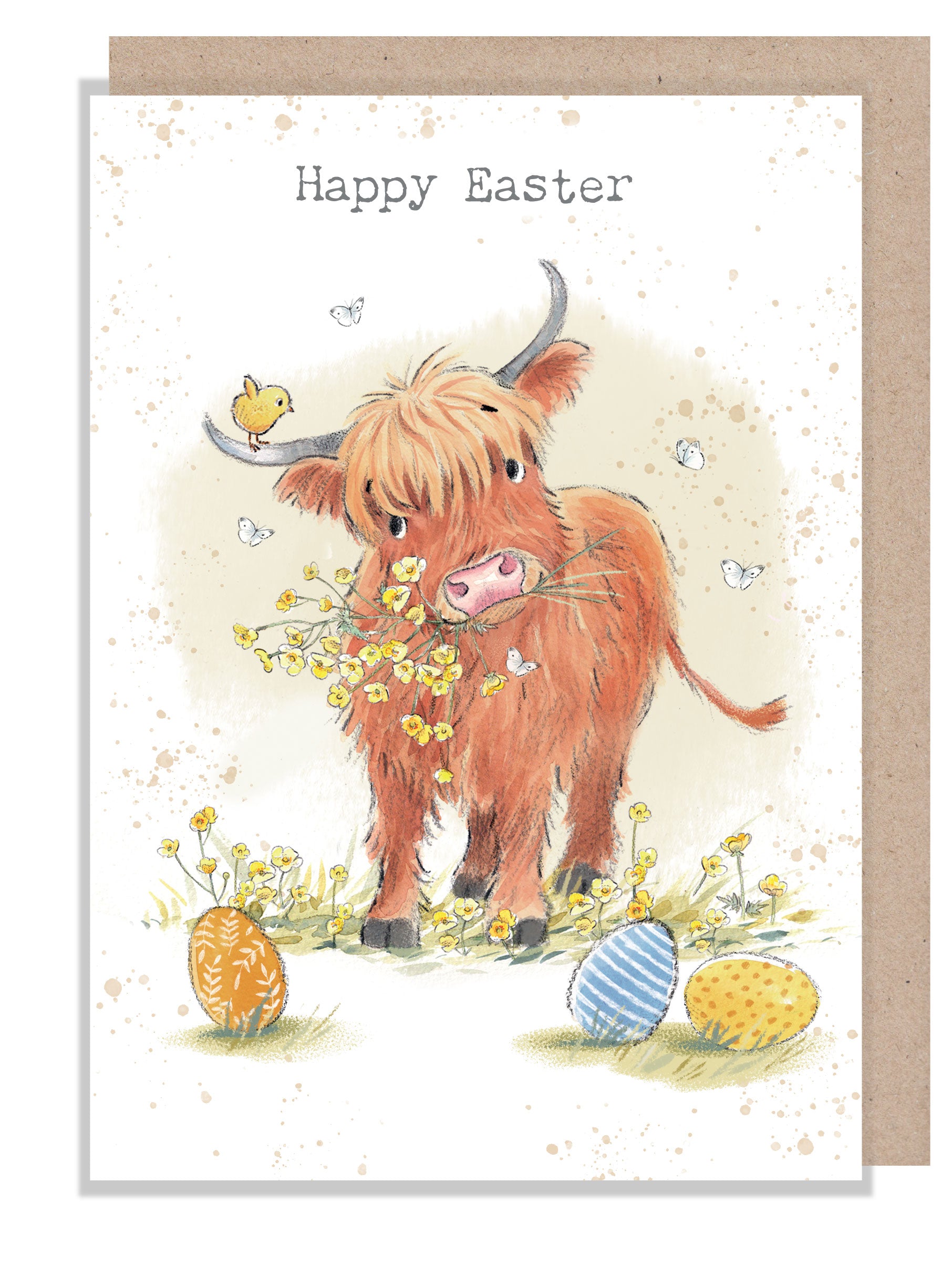 Easter Card - Quality Greeting Card - Charming illustration - 'Buttercup Farm' range - Highland Cow - Made in UK -  BFEASTER04