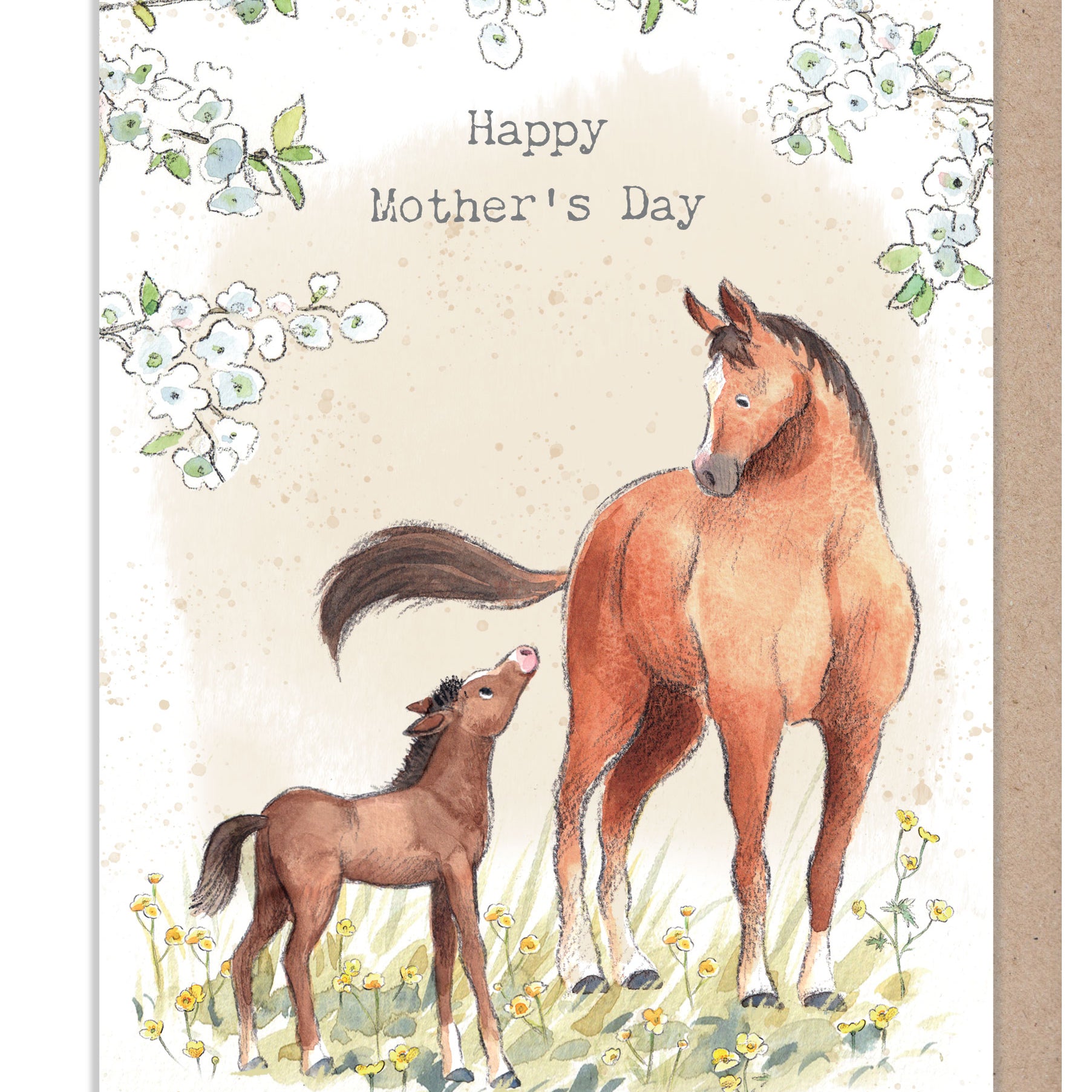 Mother's day card - Quality Greeting Card - Charming illustration - 'Buttercup Farm' range - Horse and Foal  - Made UK -  BFMD02