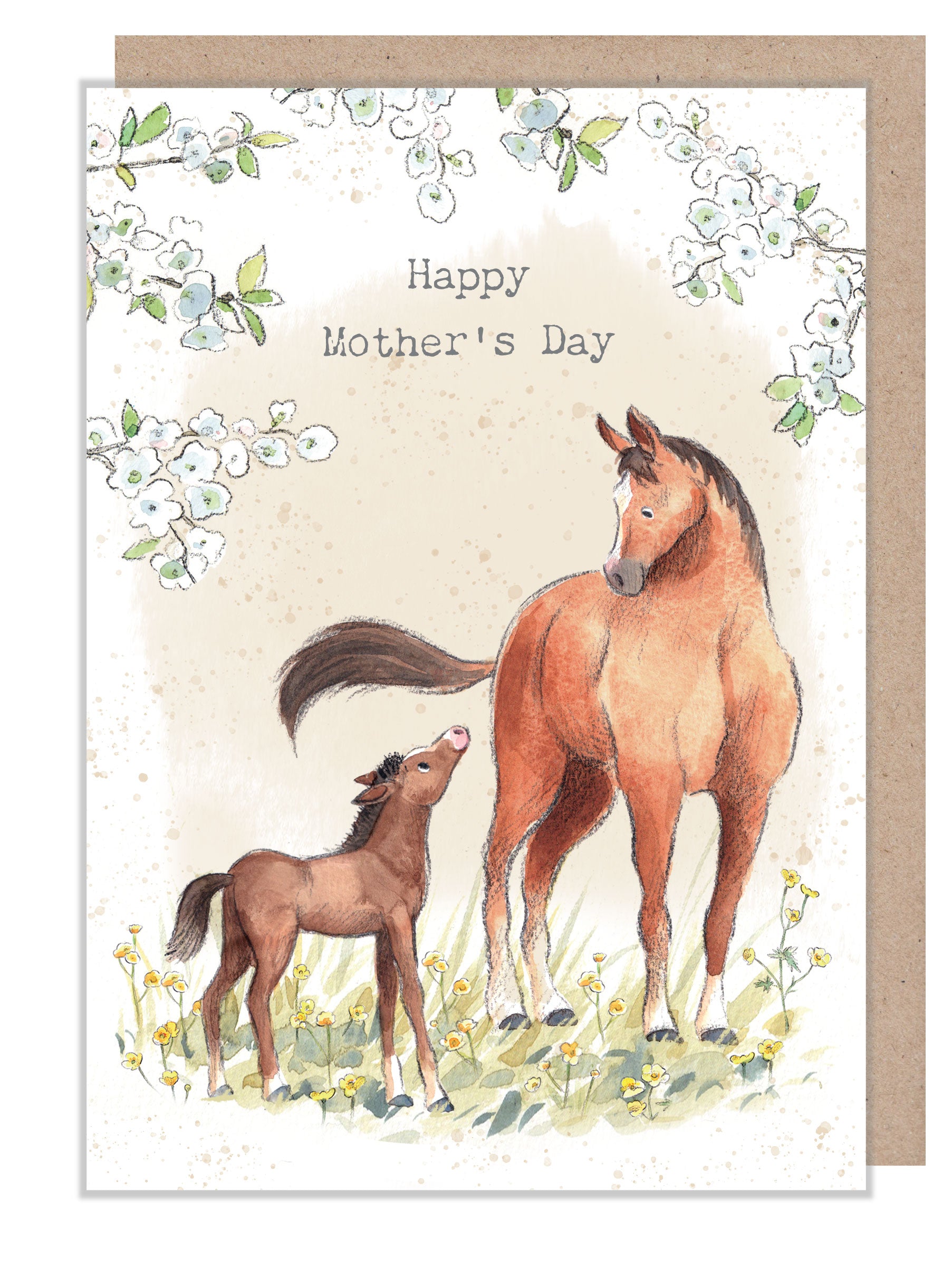 Mother's day card - Quality Greeting Card - Charming illustration - 'Buttercup Farm' range - Horse and Foal  - Made UK -  BFMD02