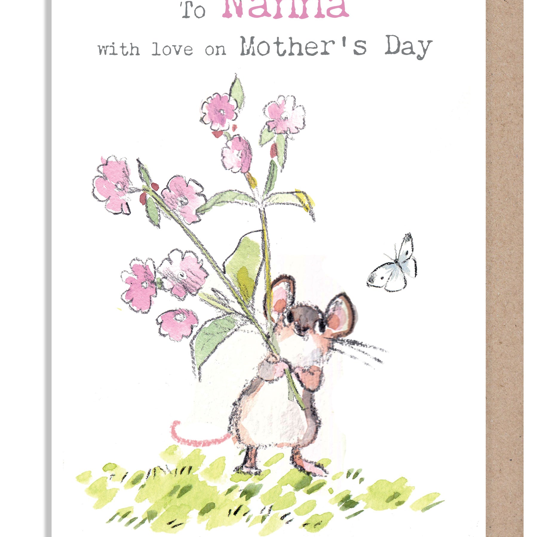 Mothers day - Quality Card - Charming illustration - Mouse holding Flowers - 'Bucklebury Wood'  range - Made in UK -  BWMD03