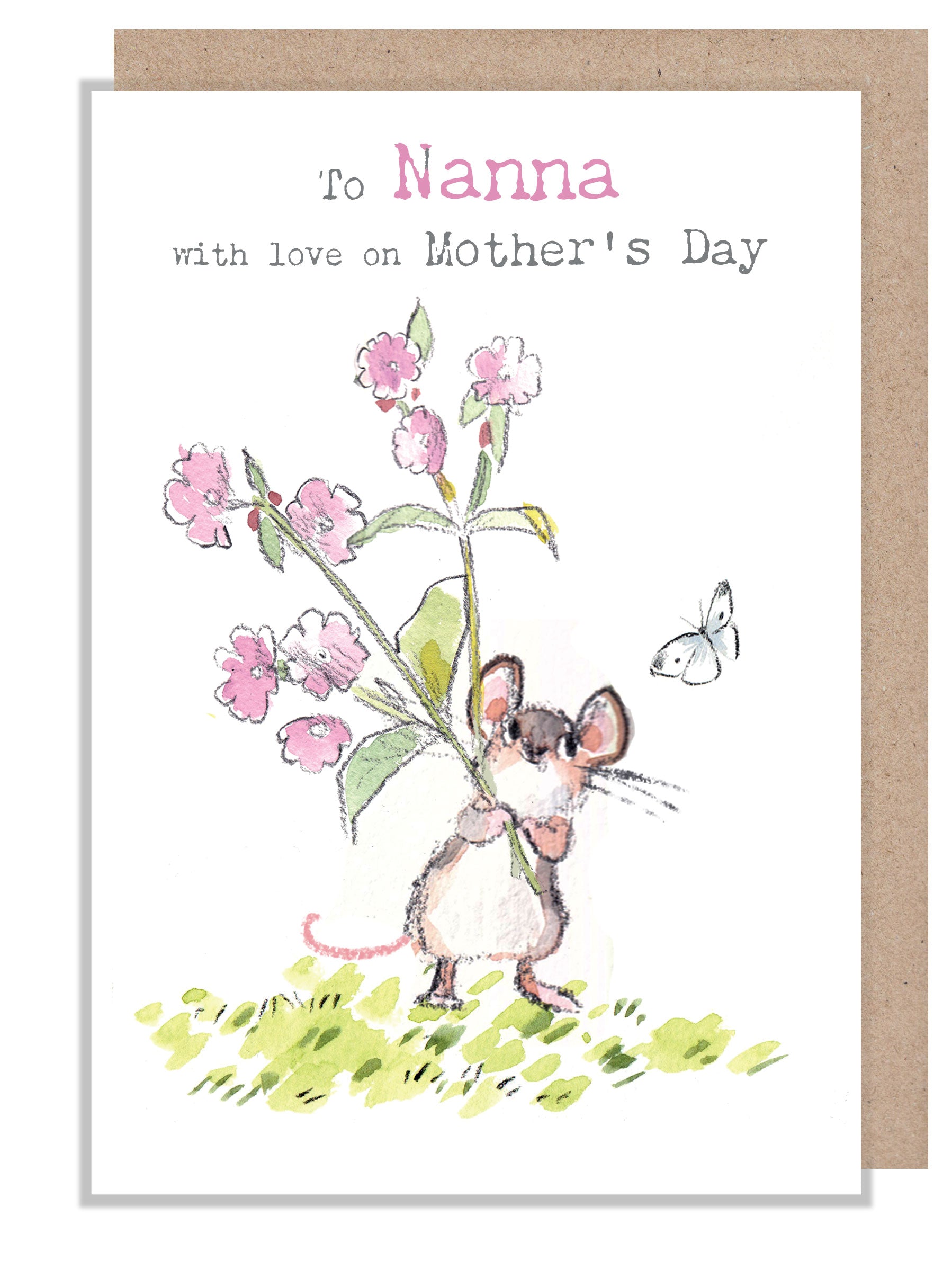 Mothers day - Quality Card - Charming illustration - Mouse holding Flowers - 'Bucklebury Wood'  range - Made in UK -  BWMD03