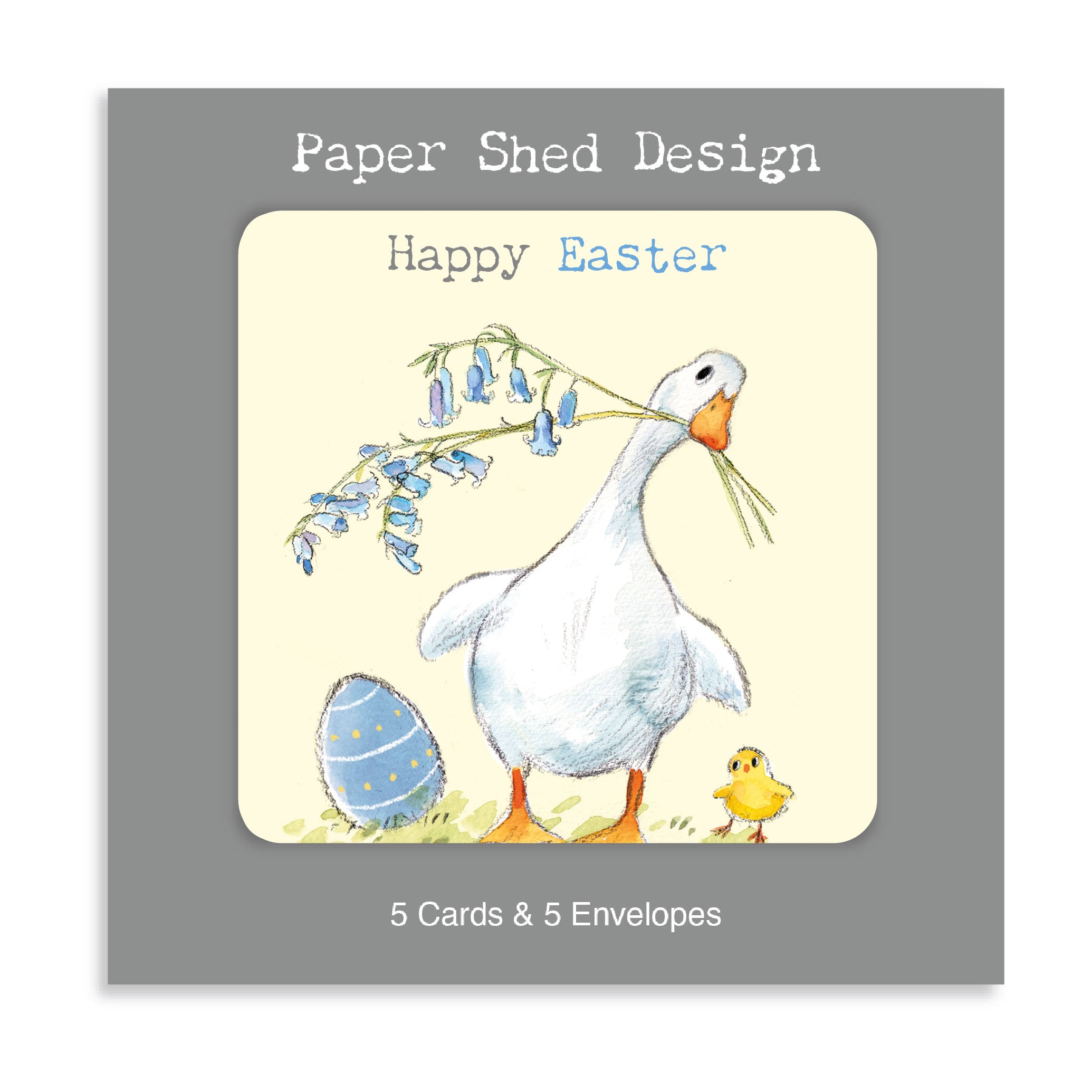 Easter pack - 5 small quality cards with brown recycled envelopes (125 x 125mm) White duck -EASTERPACK04