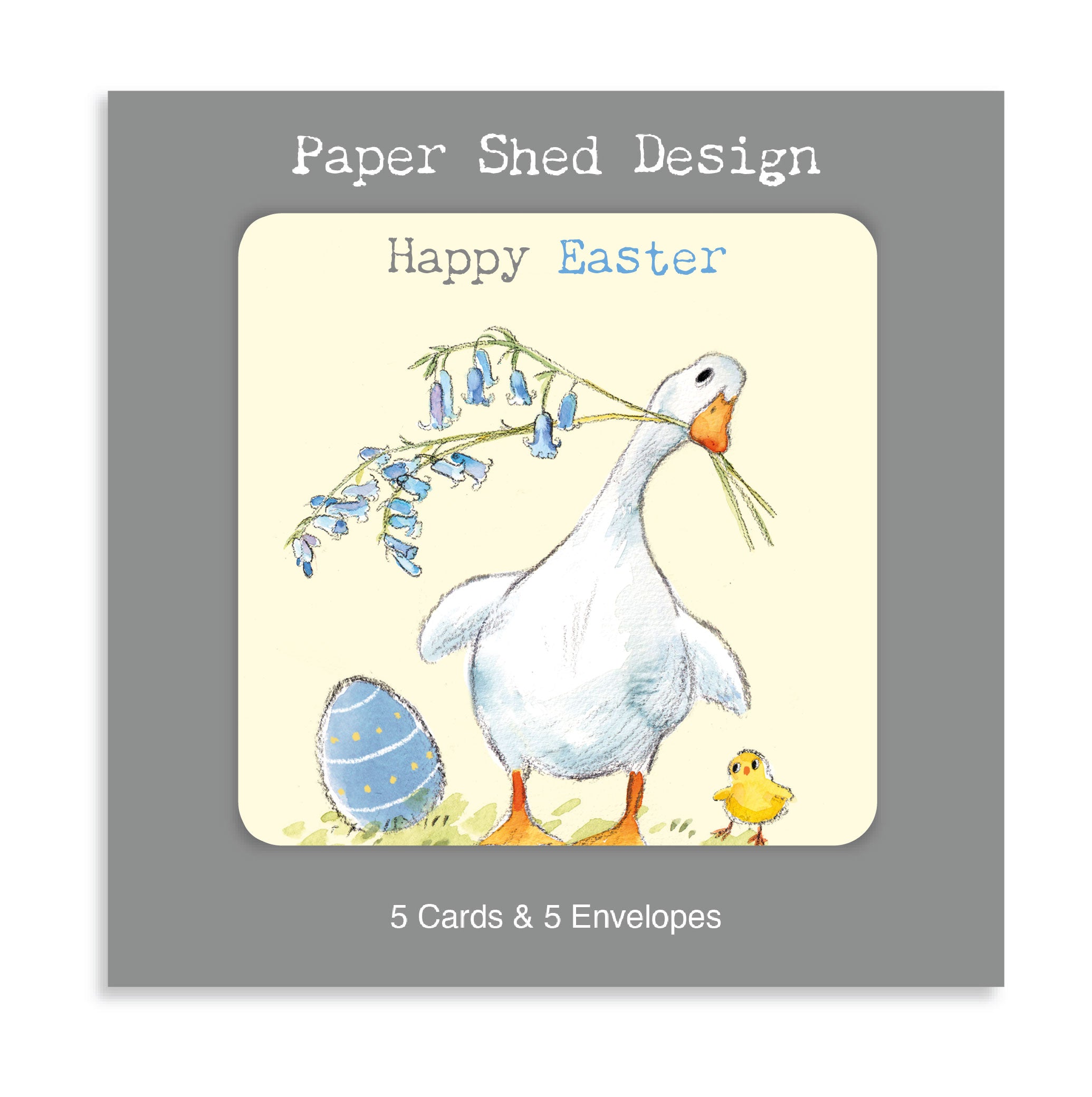 Easter pack - 5 small quality cards with brown recycled envelopes (125 x 125mm) White duck -EASTERPACK04