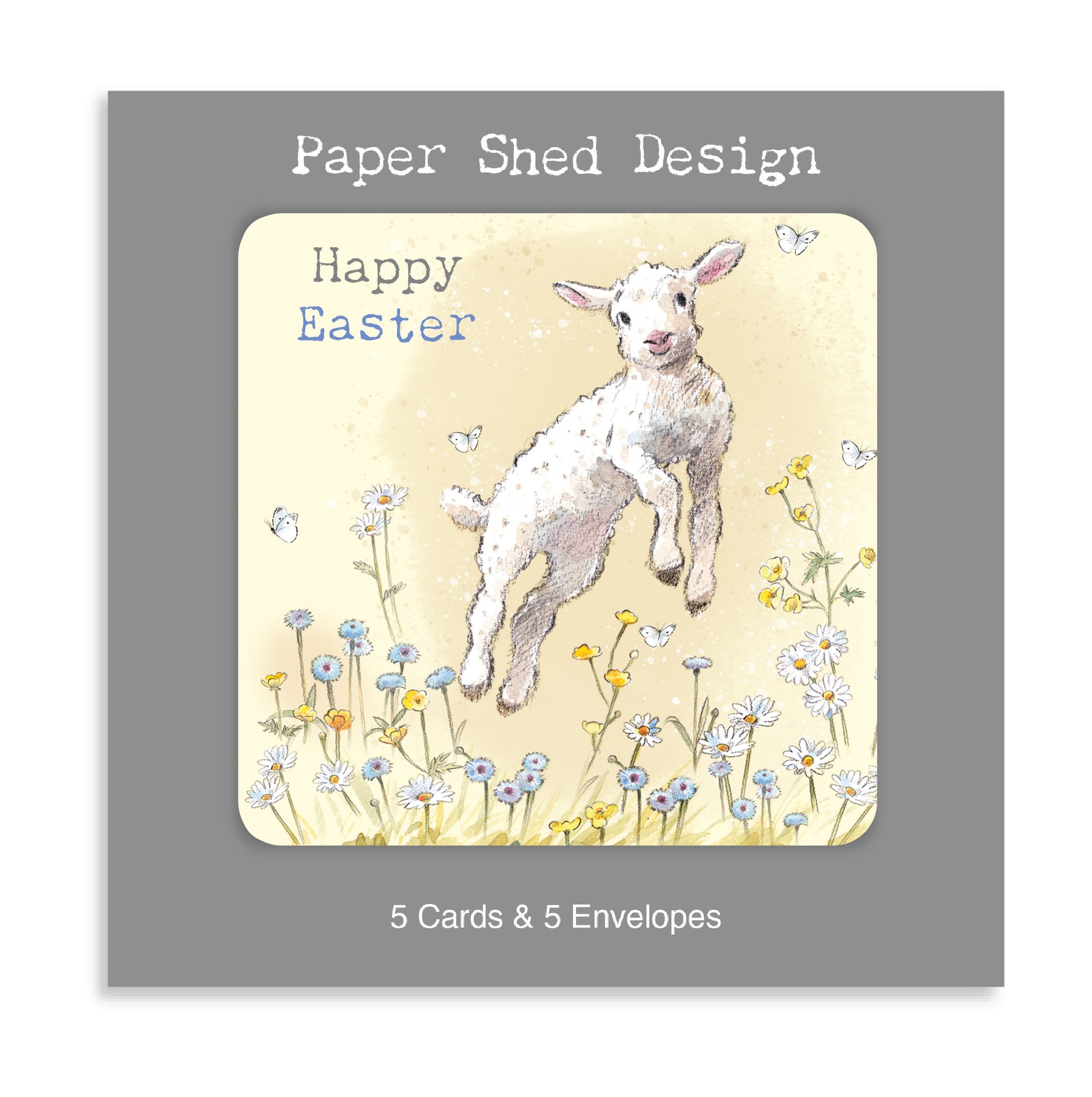 Easter pack - 5 small quality cards with brown recycled envelopes (125 x 125mm) leaping Lamb -EASTERPACK06